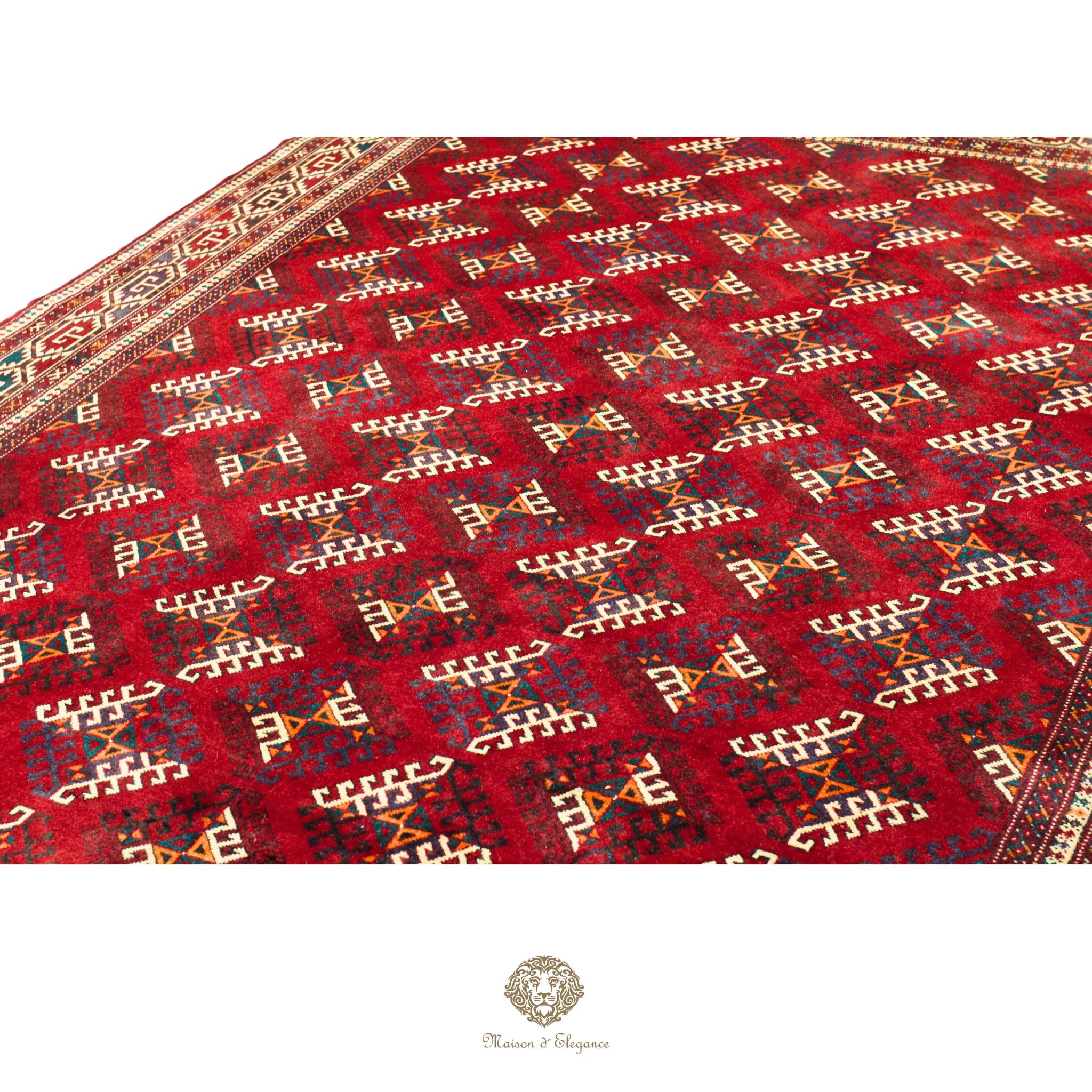 Alfombra persa tradicional de lana Belutch, color rojo | Diseño geométrico nómada, 212 x 332 cm