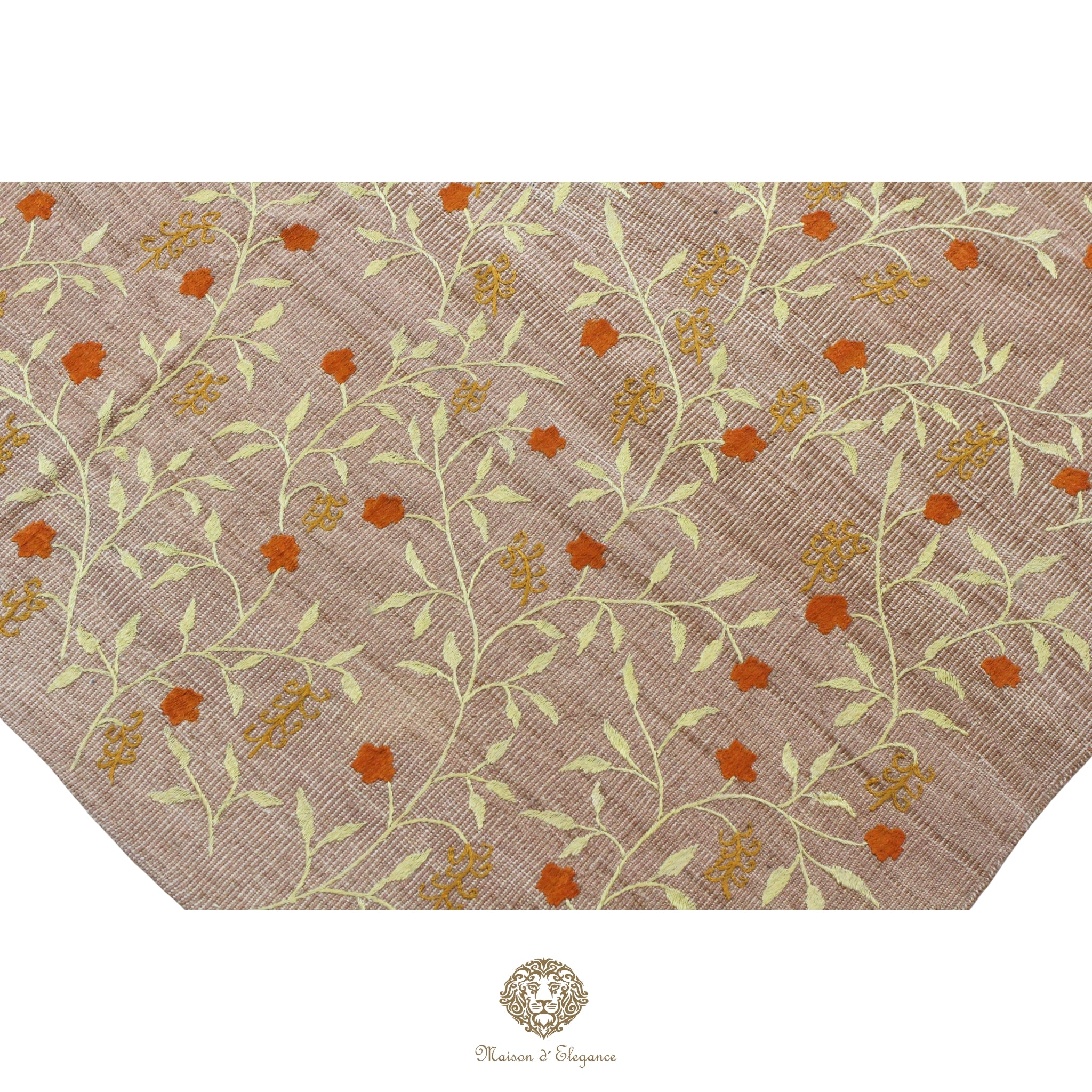 Fabric swatch with floral pattern on a beige background