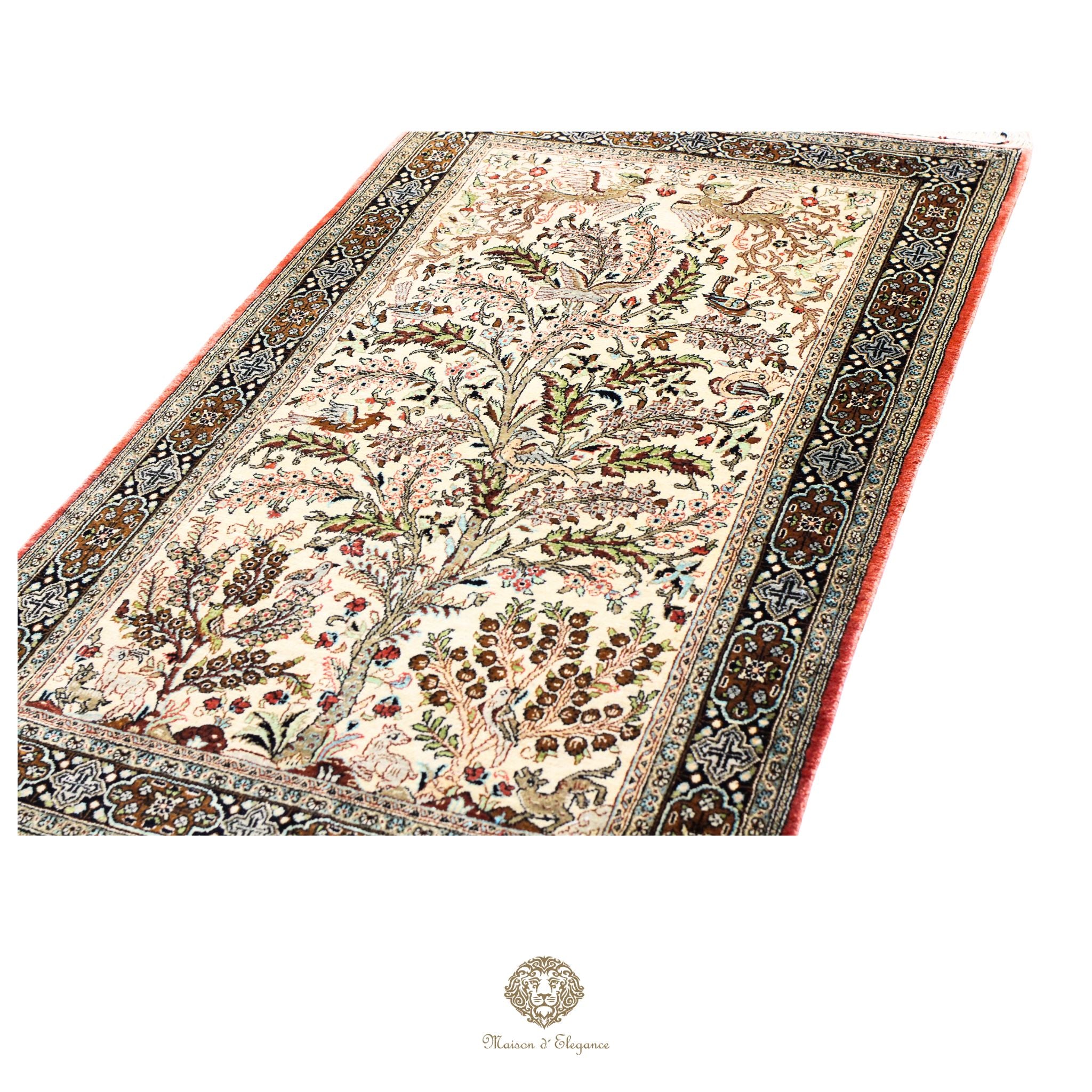 Alfombra persa exclusiva de seda pura, anudada a mano, teñida de forma natural, obra maestra de alta gama, firmada, 78 x 141 cm