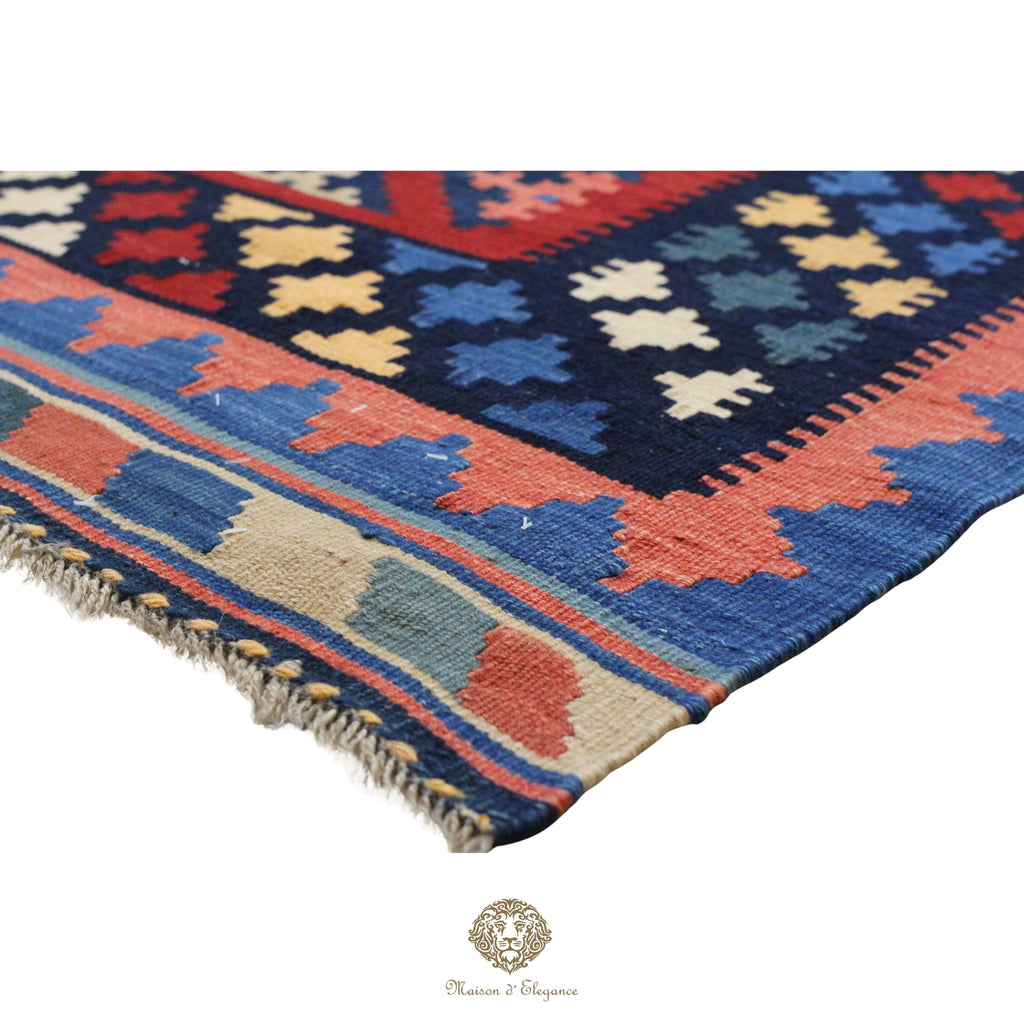 Alfombra Kilim Persa Qashqai Antigua Lana Natural Diseño Geométrico 153x272 cm