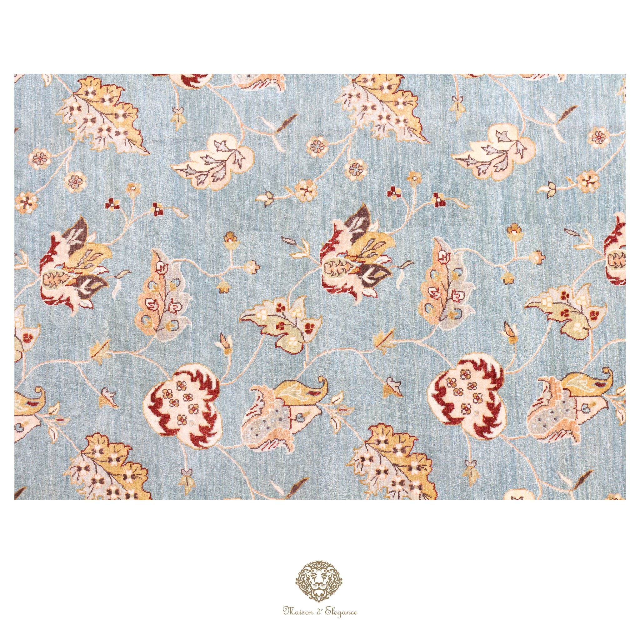 Alfombra de lana estilo Tabriz, superfina color azul marfil con diseño floral | Elegancia 240x308 cm