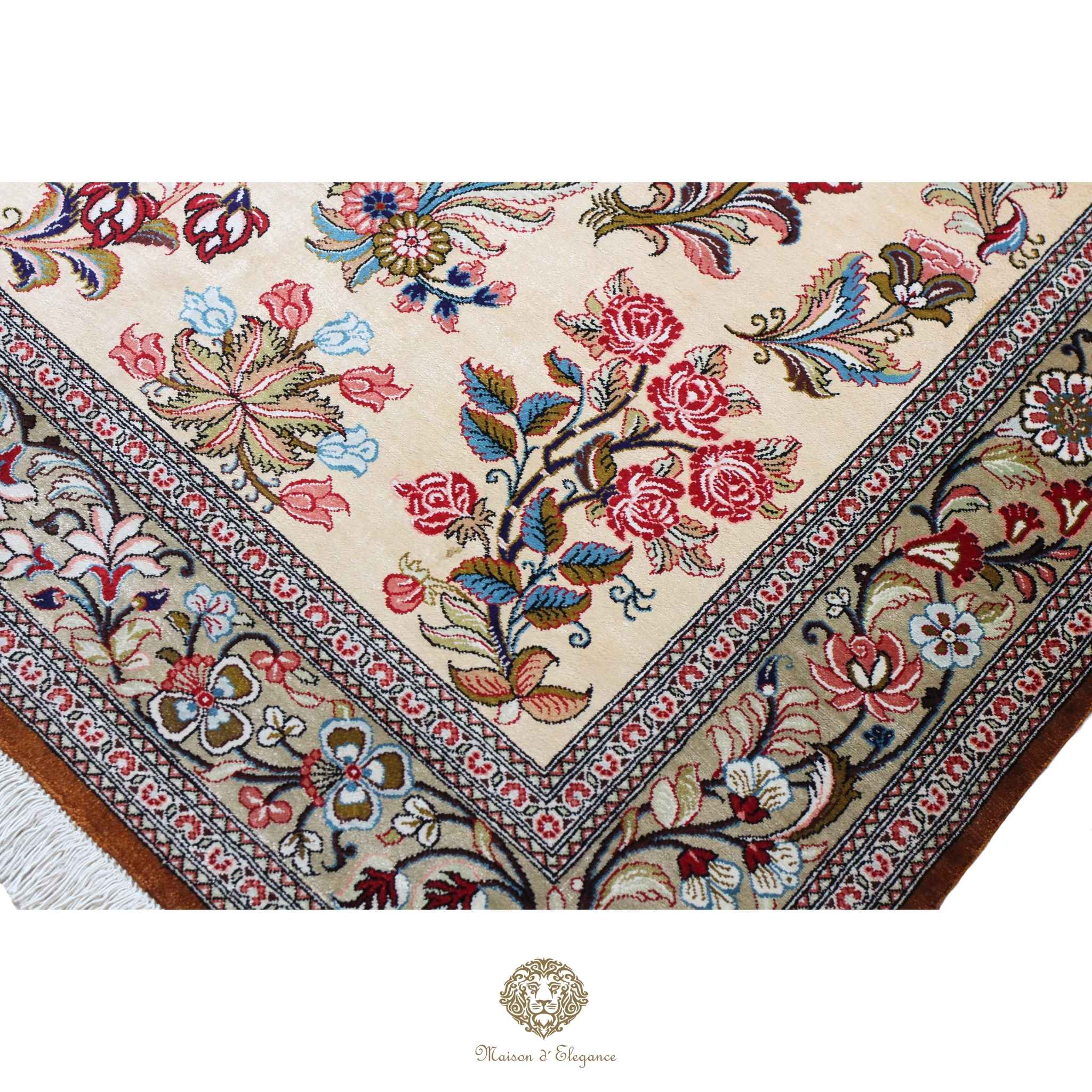Alfombra persa exclusiva de seda pura, anudada a mano, teñida de forma natural, obra maestra de alta gama, firmada, 98 x 150 cm