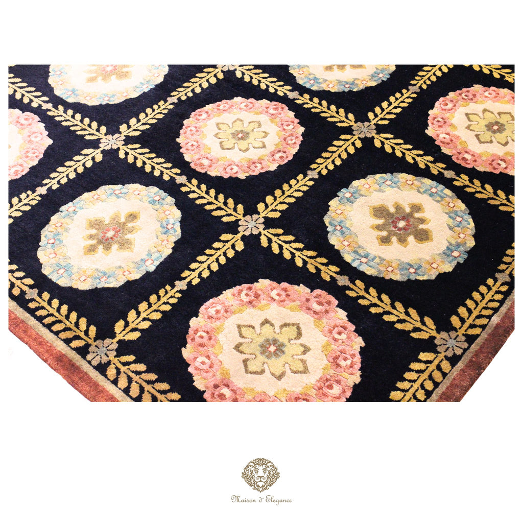 Alfombra nepalí, fina alfombra oriental. Diseño Art nouveau en tonos negros | Lana 187 x 285 cm
