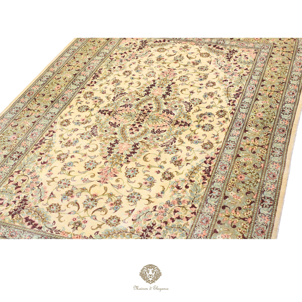 Alfombra persa exclusiva de seda pura, anudada a mano, teñida de forma natural, obra maestra de alta gama, firmada, 99 x 155 cm