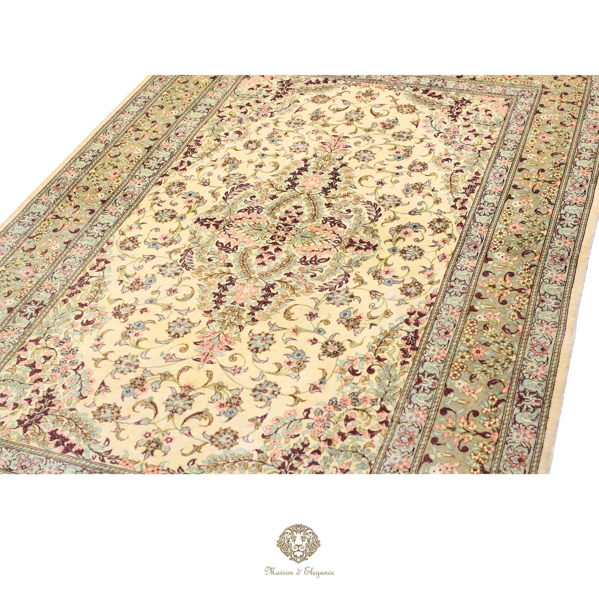 Alfombra persa exclusiva de seda pura, anudada a mano, teñida de forma natural, obra maestra de alta gama, firmada, 99 x 155 cm