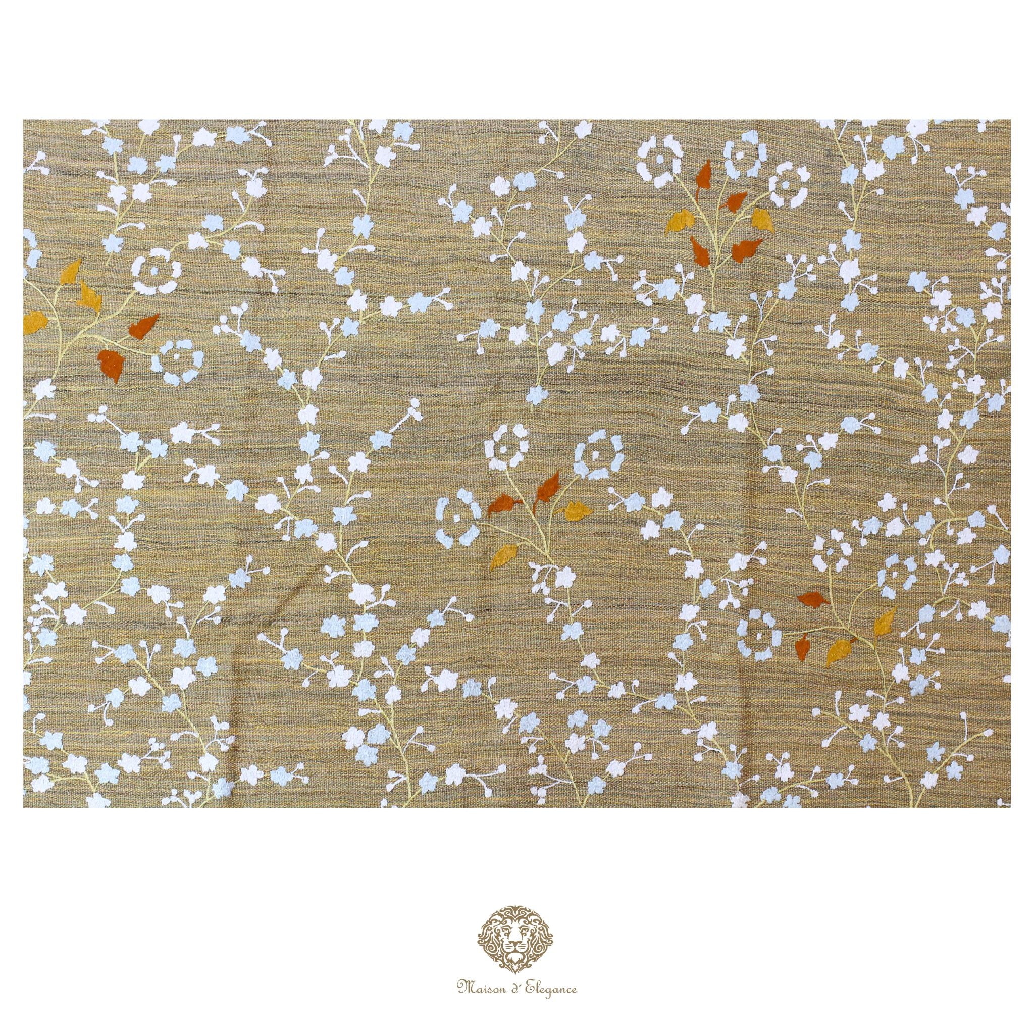 Kilim única moderna Tejido a Mano | Alfombra Plana de Lana y Seda con Tintes Naturales 215x278 cm