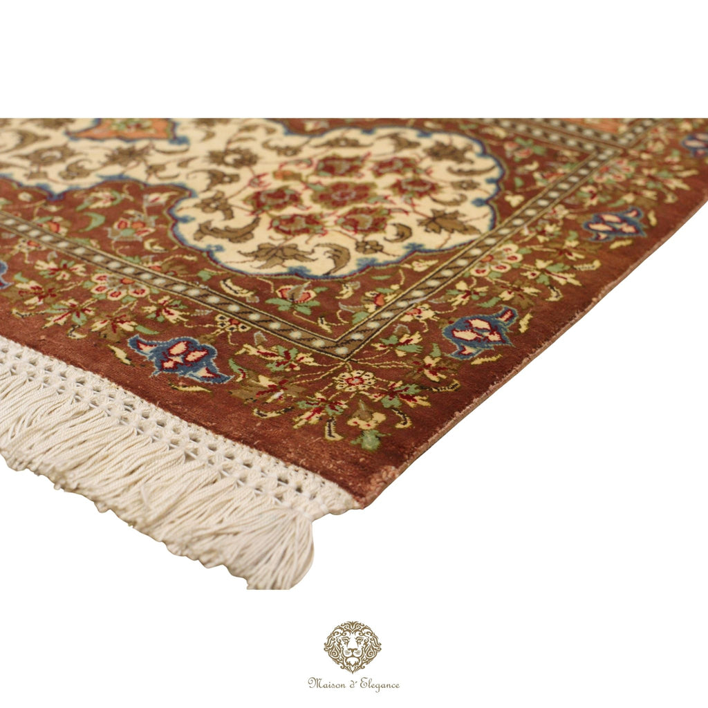 High-End Pure Silk Persian Rug - Hand-Knotted Natural Dyed Masterpiece with Signature