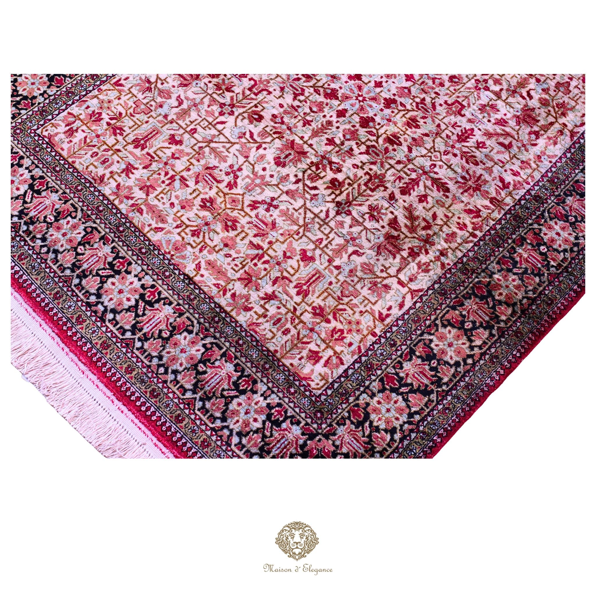 Alfombra persa tipo pasillo de seda pura superfina, anudada a mano, tintes naturales, | obra maestra, firmada, 89 x 350 cm