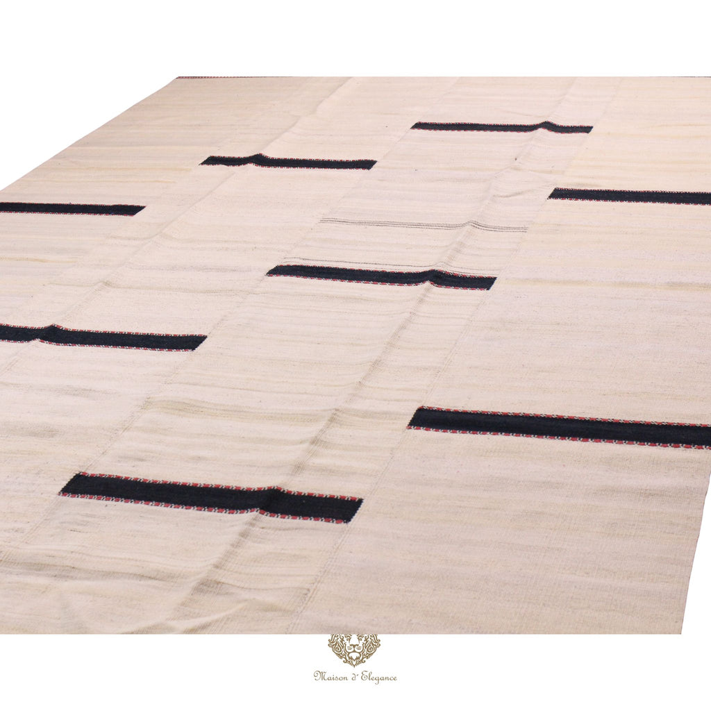 Alfombra persa Kia Sar Kilim hecha a mano de lana, colorida blanca | Kilim de diseño Maison moderne 202 x 309 cm