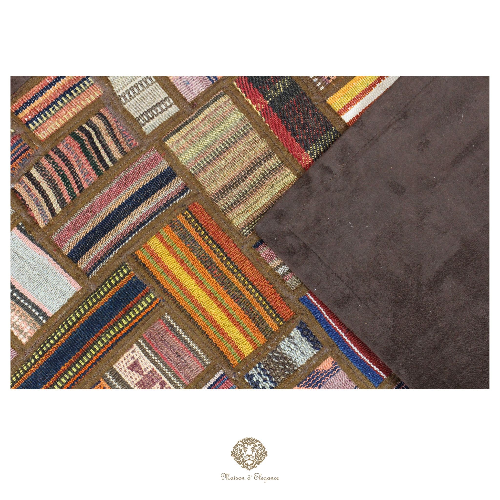 Alfombra persa Kilim Patchwork Runner | Cosido con refuerzo de cuero 69x148 cm