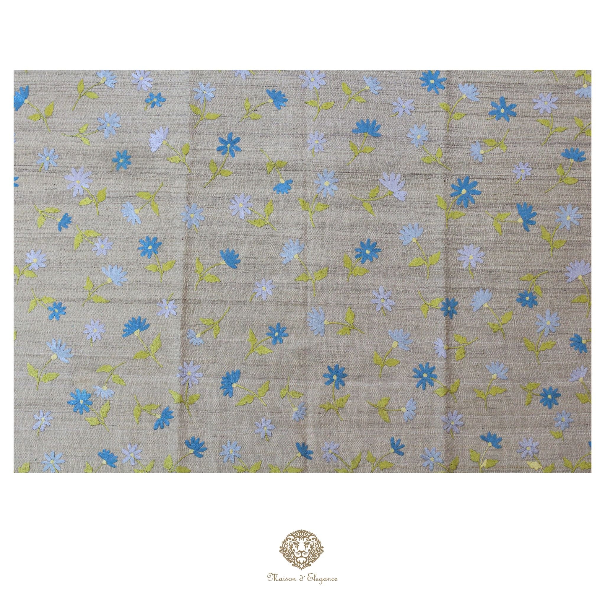 Kilim única moderna Tejido a Mano | Alfombra Plana de Lana y Seda con Tintes Naturales 209x281 cm