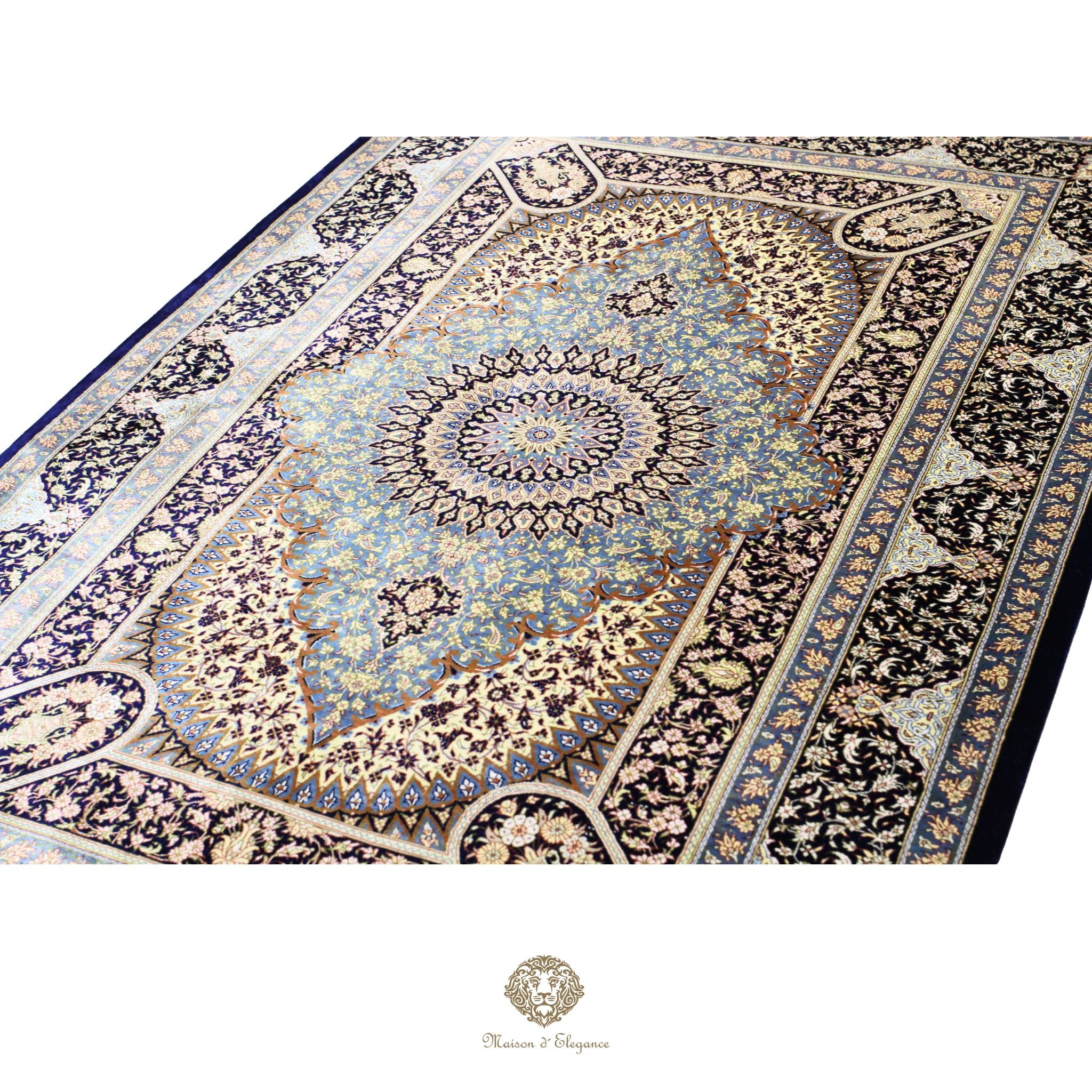 Alfombra persa exclusiva de seda pura, anudada a mano, teñida de forma natural, obra maestra de alta gama, firmada, 103 x 160 cm