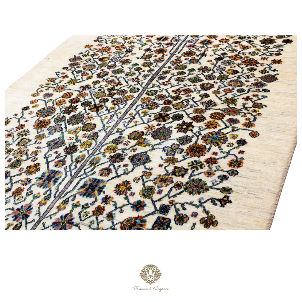 Alfombra persa Trible Fine Kashkuli con tintes naturales | Loribaft de lana hecha a mano 147 x 200 cm