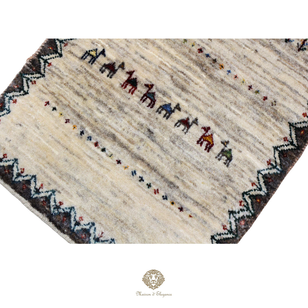 Loribaft Alfombra de pasillo persa blanca nómada artesanal | Lana Artesanal 41x150 cm