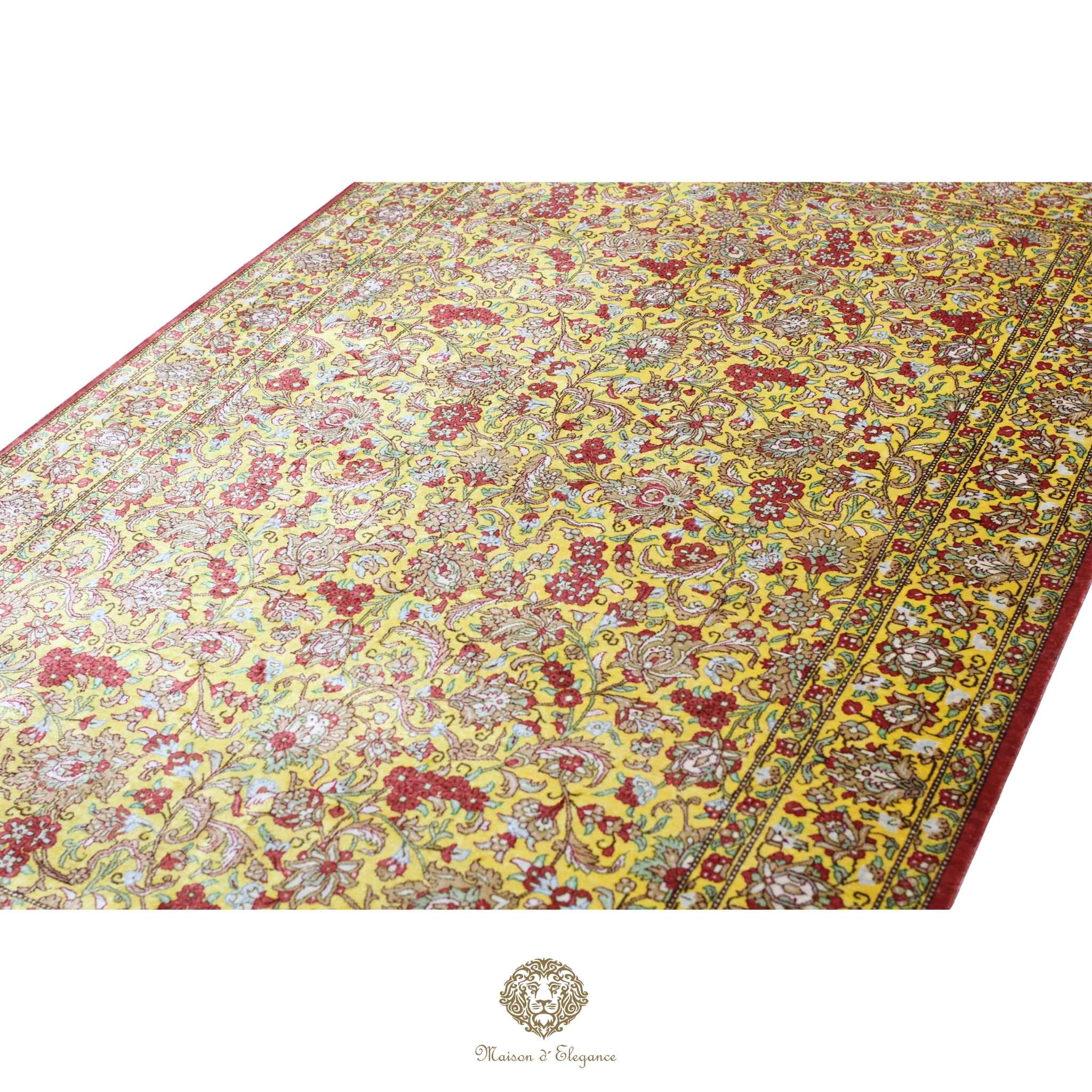 Alfombra persa exclusiva de seda pura - Obra maestra anudada a mano con tintes naturales, firmada, 101 x 159 cm, diseño floral integral.