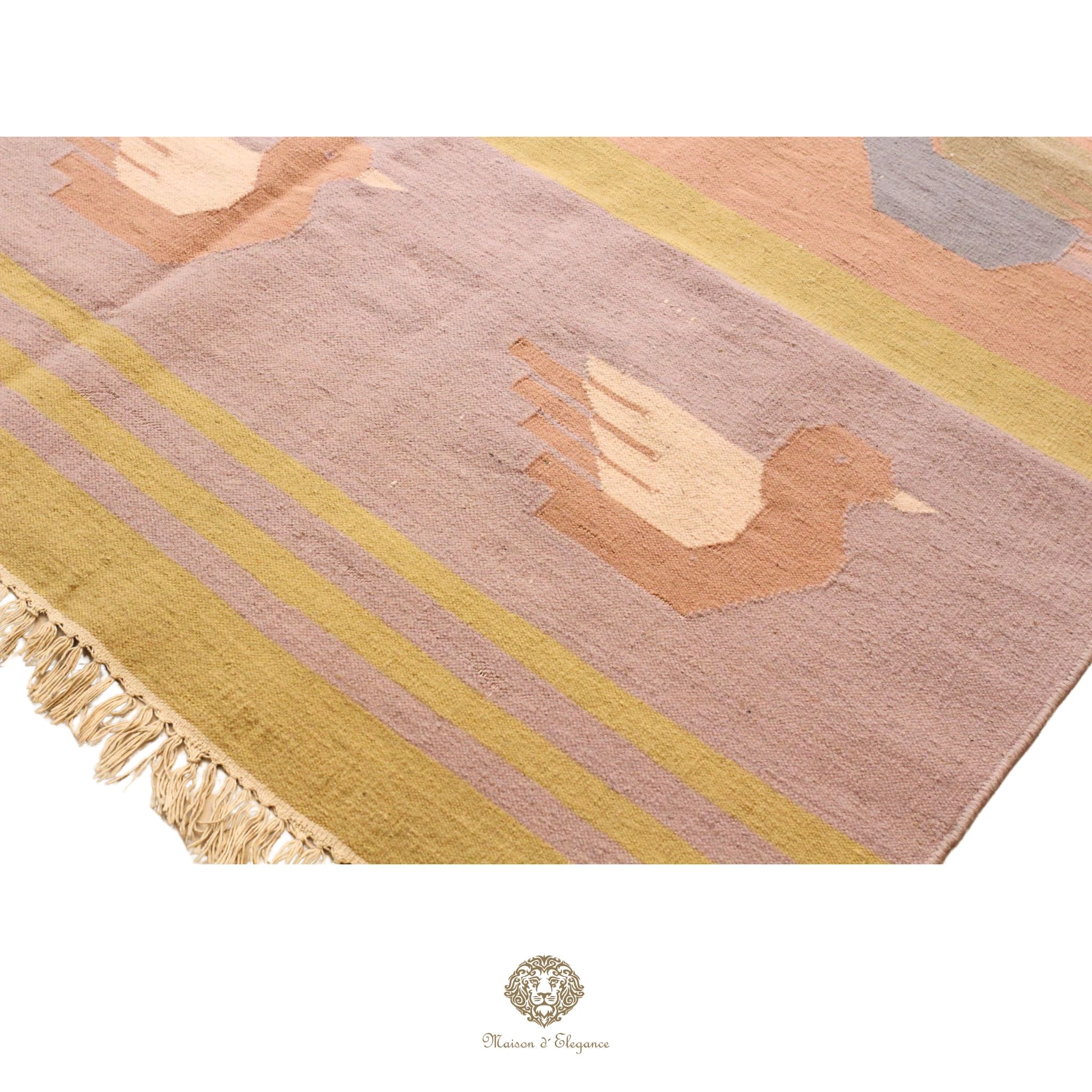 Alfombra Kilim Tejido Plano Lana Natural | Diseño Floral 273x380 cm