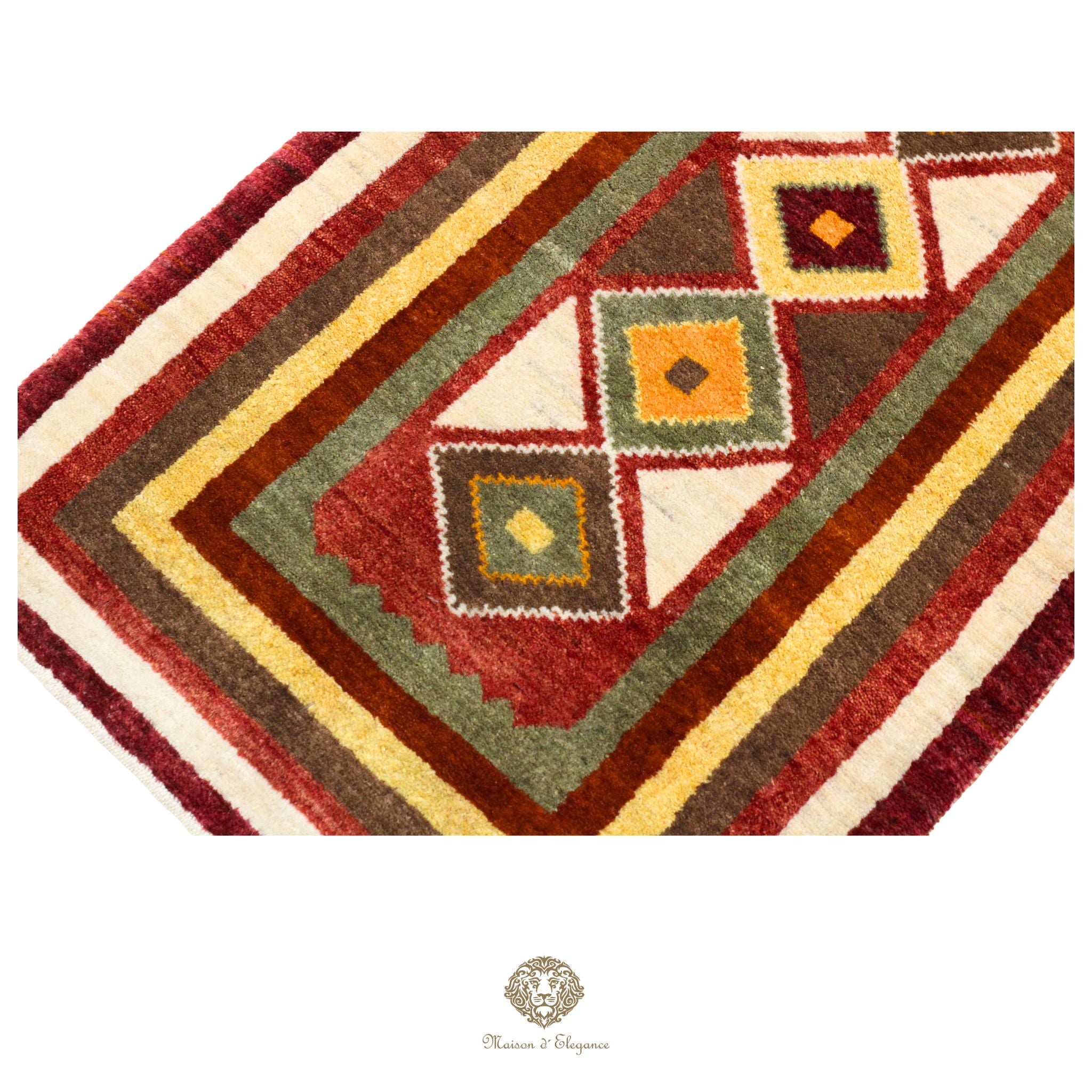 Alfombra persa Kashkuli Loribaft teñida con tintes naturales | Gabbeh de lana hecha a mano 51 x 143 cm
