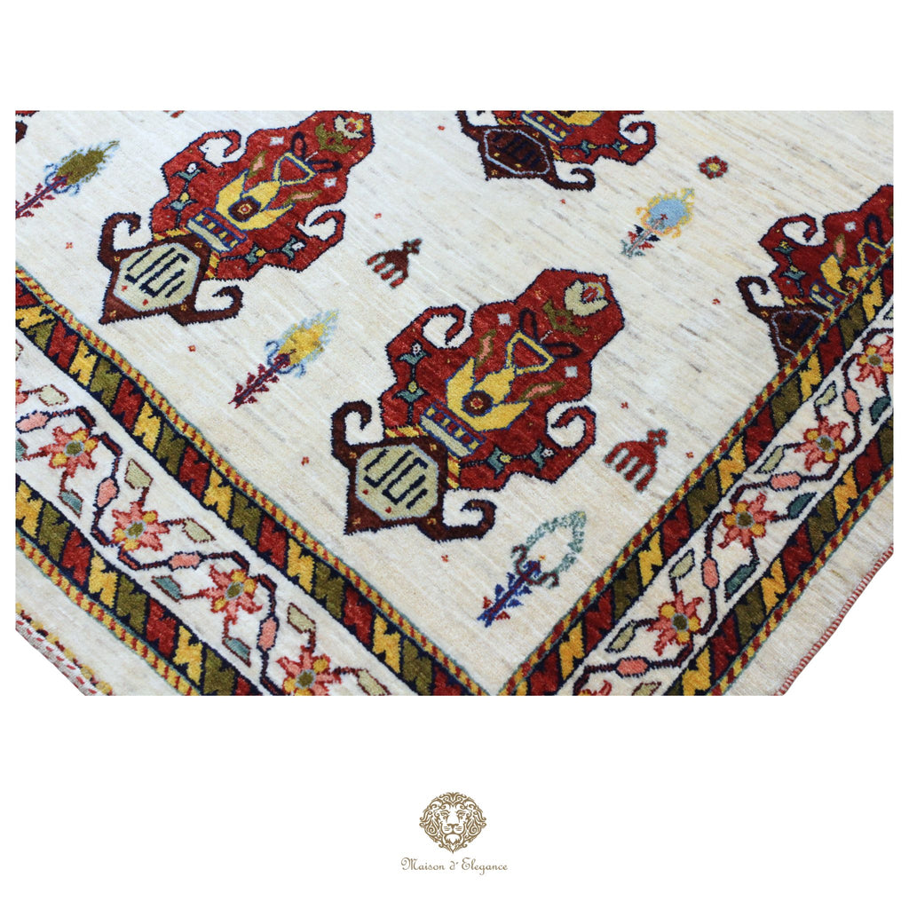 Alfombra persa Trible Fine Kashkuli con tintes naturales | Gabbeh de lana hecha a mano 147 x 212 cm