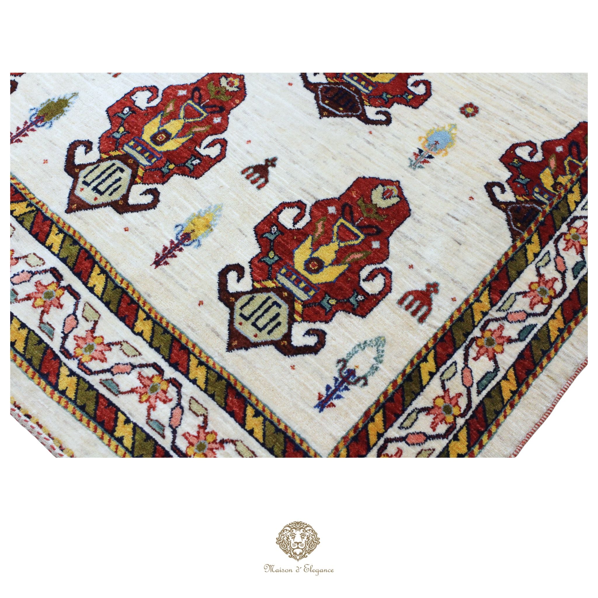 Alfombra persa Trible Fine Kashkuli con tintes naturales | Gabbeh de lana hecha a mano 147 x 212 cm