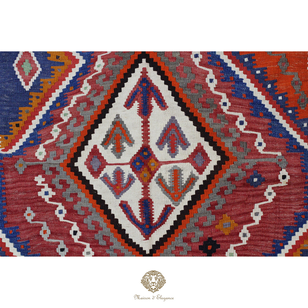 Alfombra Kilim Persa Qashqai Antigua Lana Natural Diseño Geométrico 175x330 cm