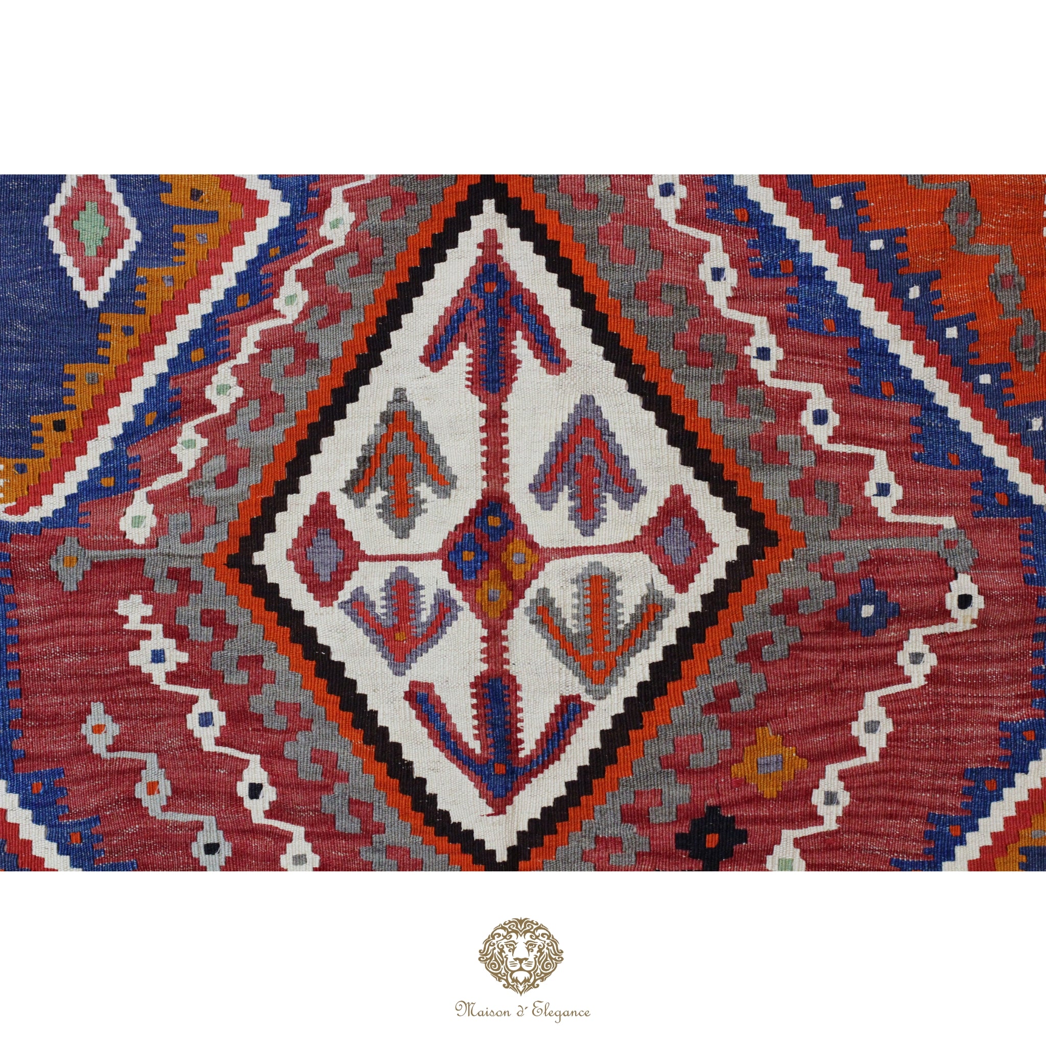 Alfombra Kilim Persa Qashqai Antigua Lana Natural Diseño Geométrico 175x330 cm