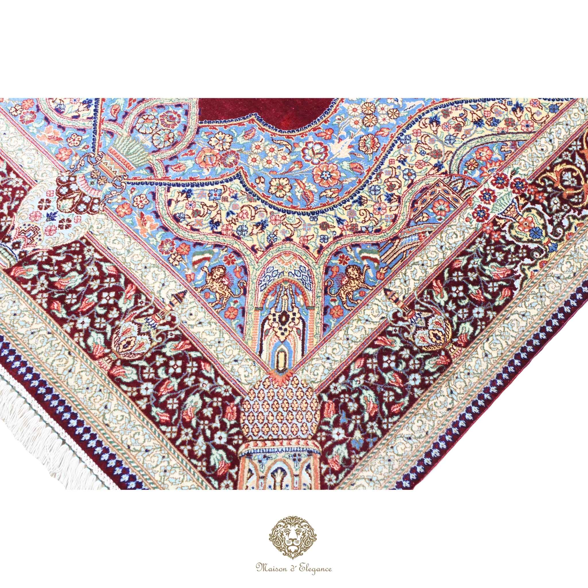 Alfombra persa exclusiva de seda pura, anudada a mano, teñida de forma natural, obra maestra de alta gama, firmada, 98 x 160 cm