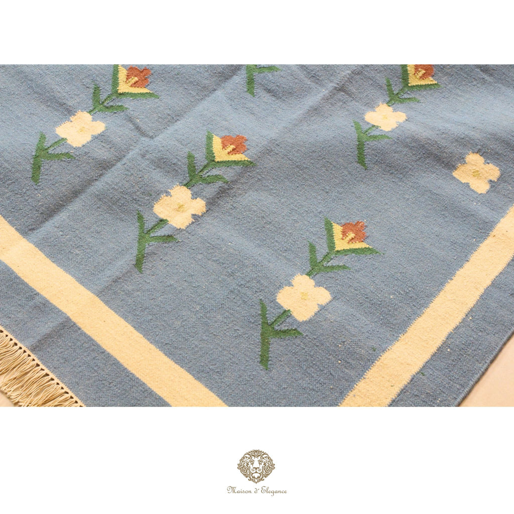 Alfombra Kilim fina, tejido plano, lana color natural | Diseño floral europeo, 252x365 cm