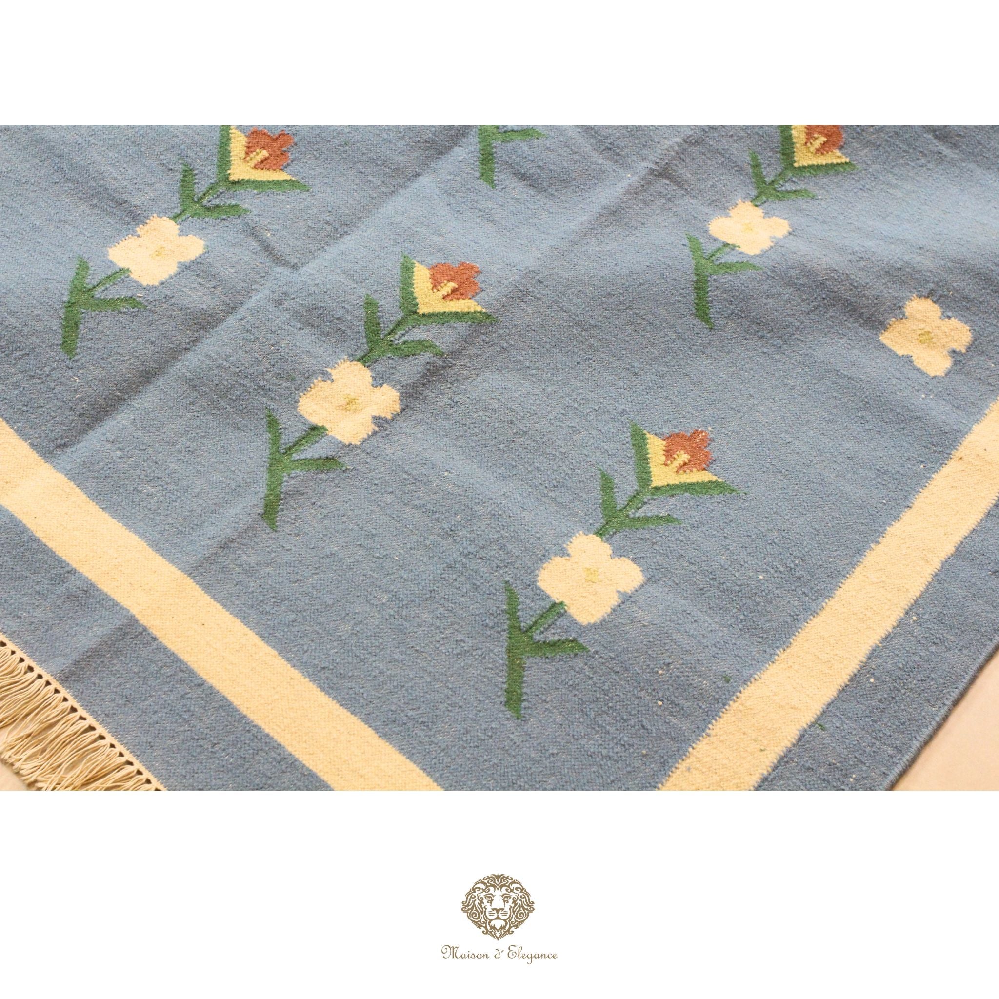 Alfombra Kilim fina, tejido plano, lana color natural | Diseño floral europeo, 252x365 cm