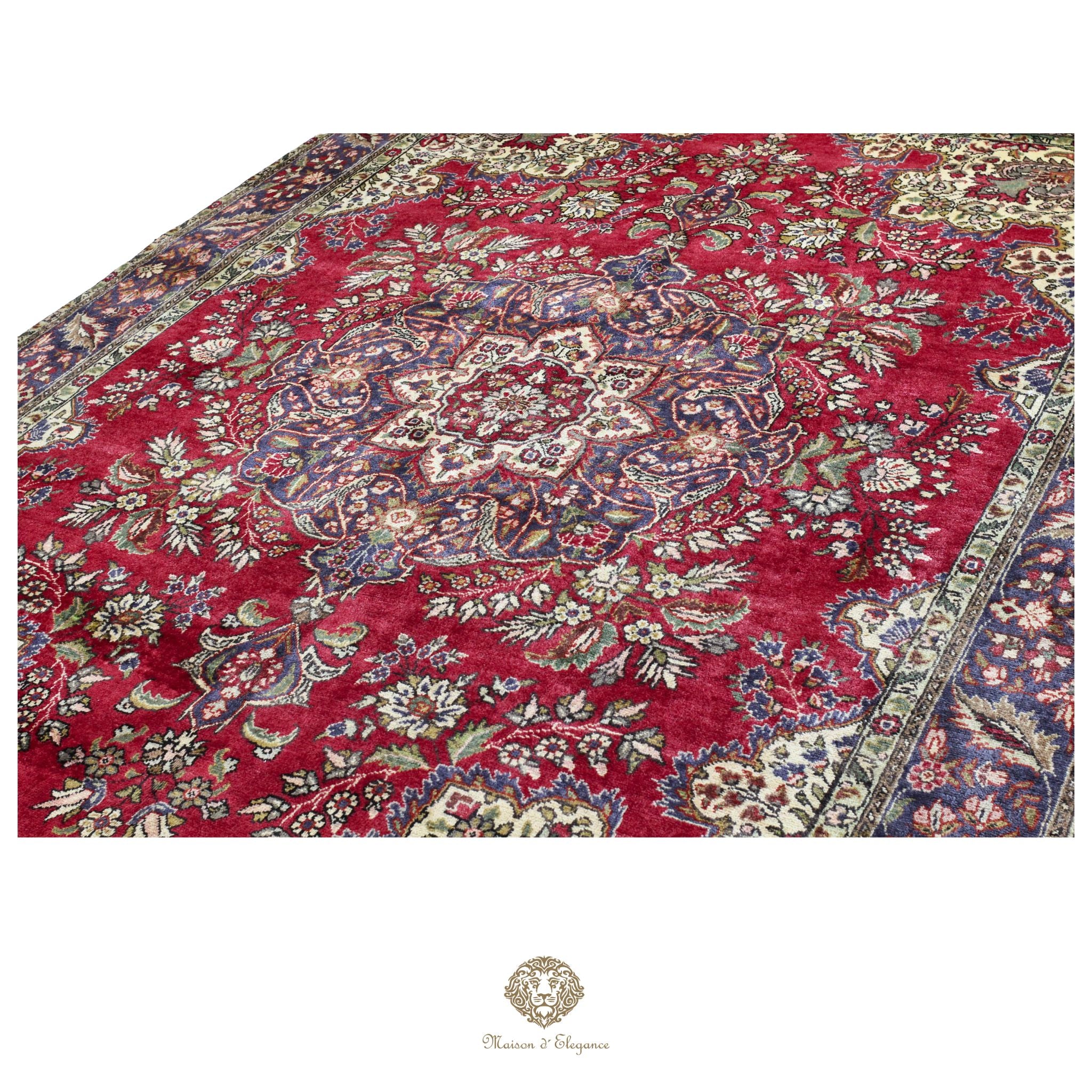 Alfombra persa clásica de lana Tabriz teñida naturalmente | Diseño de medallón hecho a mano 295 x 405 cm