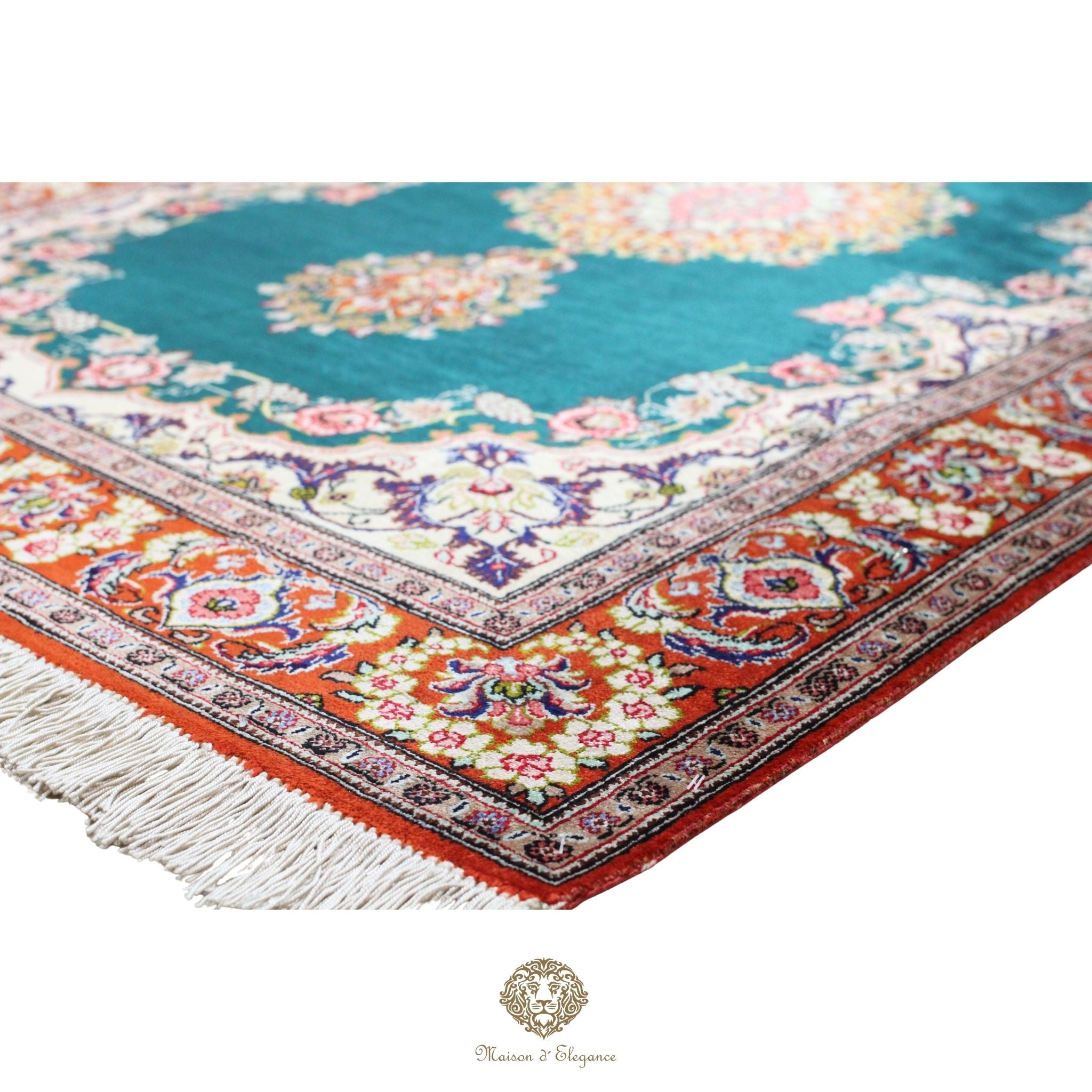 Alfombra persa exclusiva de seda pura, anudada a mano, teñida de forma natural, obra maestra de alta gama, firmada, 157 x 98 cm Turquesa