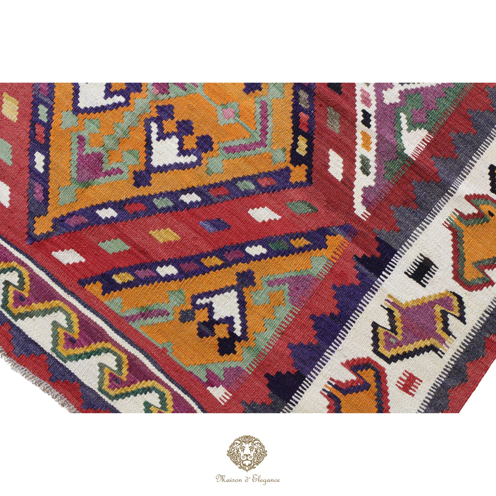 Alfombra Kilim Persa Qashqai Antigua Lana Natural Diseño Geométrico 164x281 cm