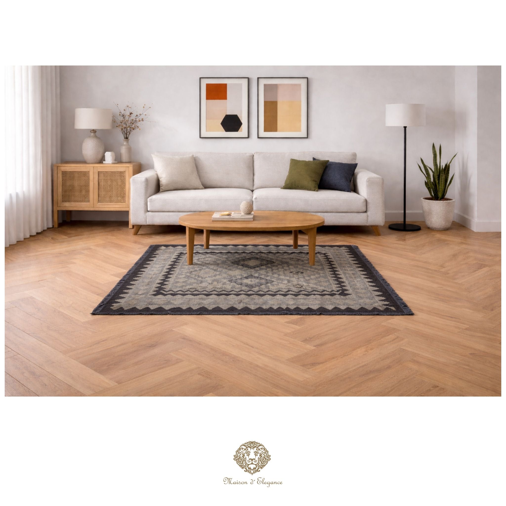 Kilim artesanal de tejido plano geométrico elaborado con lana pura y teñido naturalmente