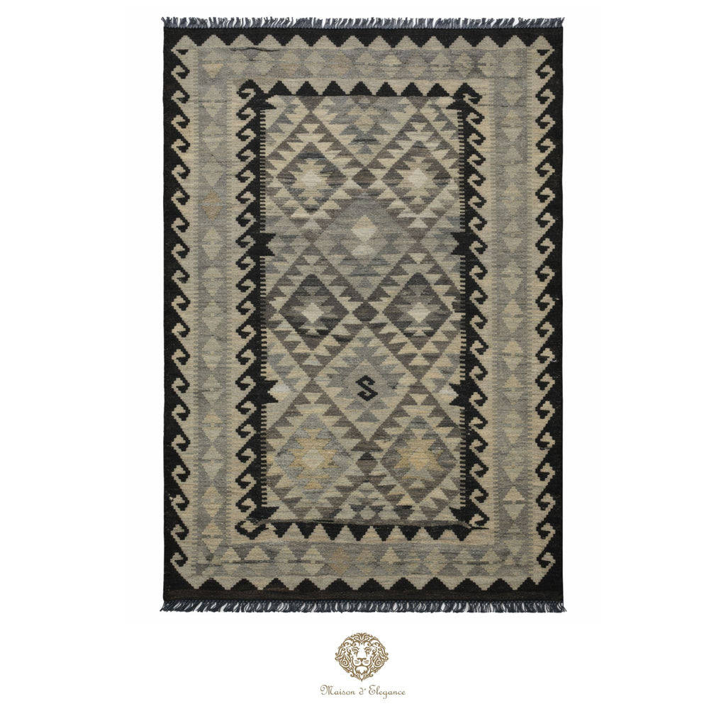 Alfombra Kilim Geométrico Transicional 1124x193cm Lana Pura Teñido Natural - Artesanal