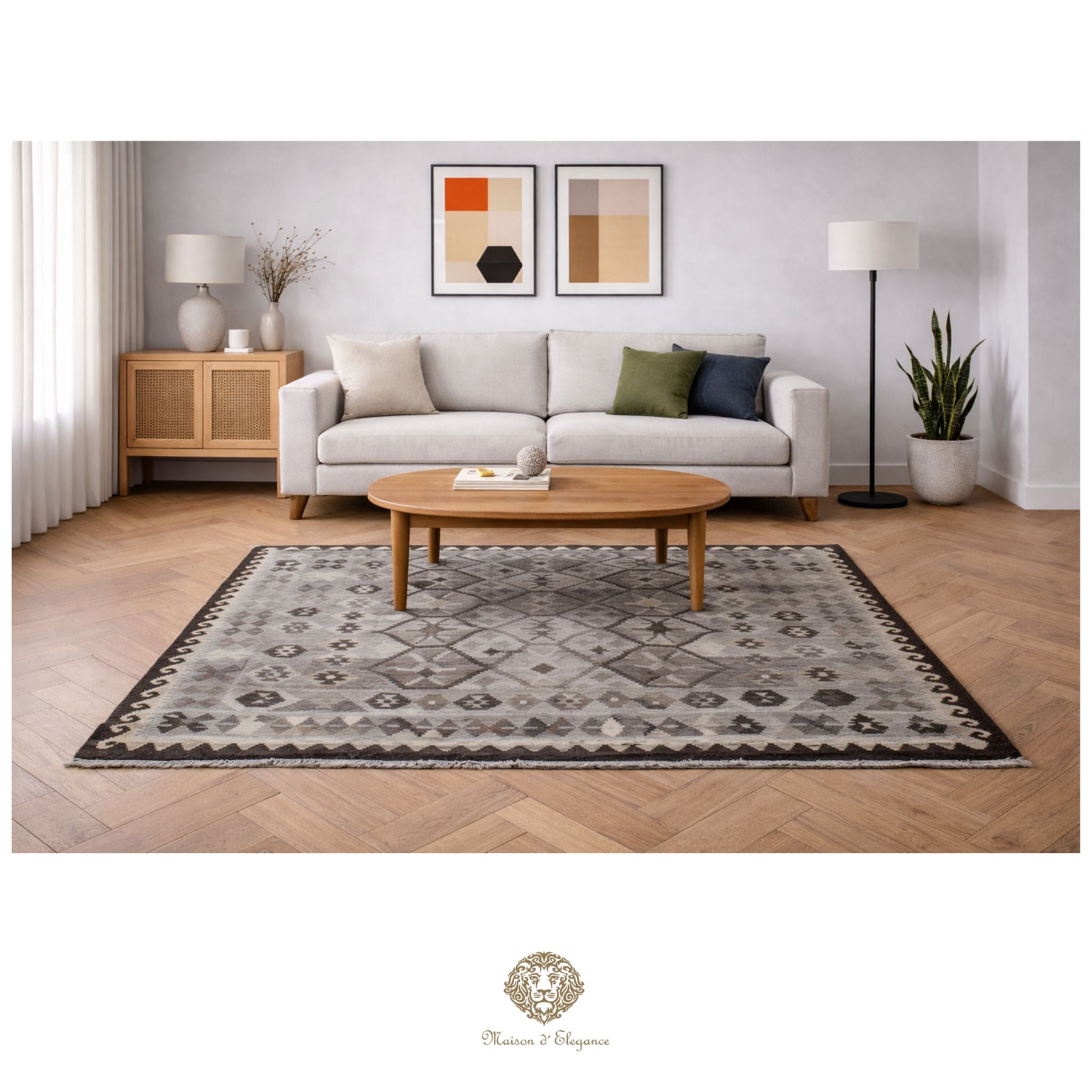 Alfombra Kilim Transicional Lana Geométrica 198x300 cm - Tintes Naturales