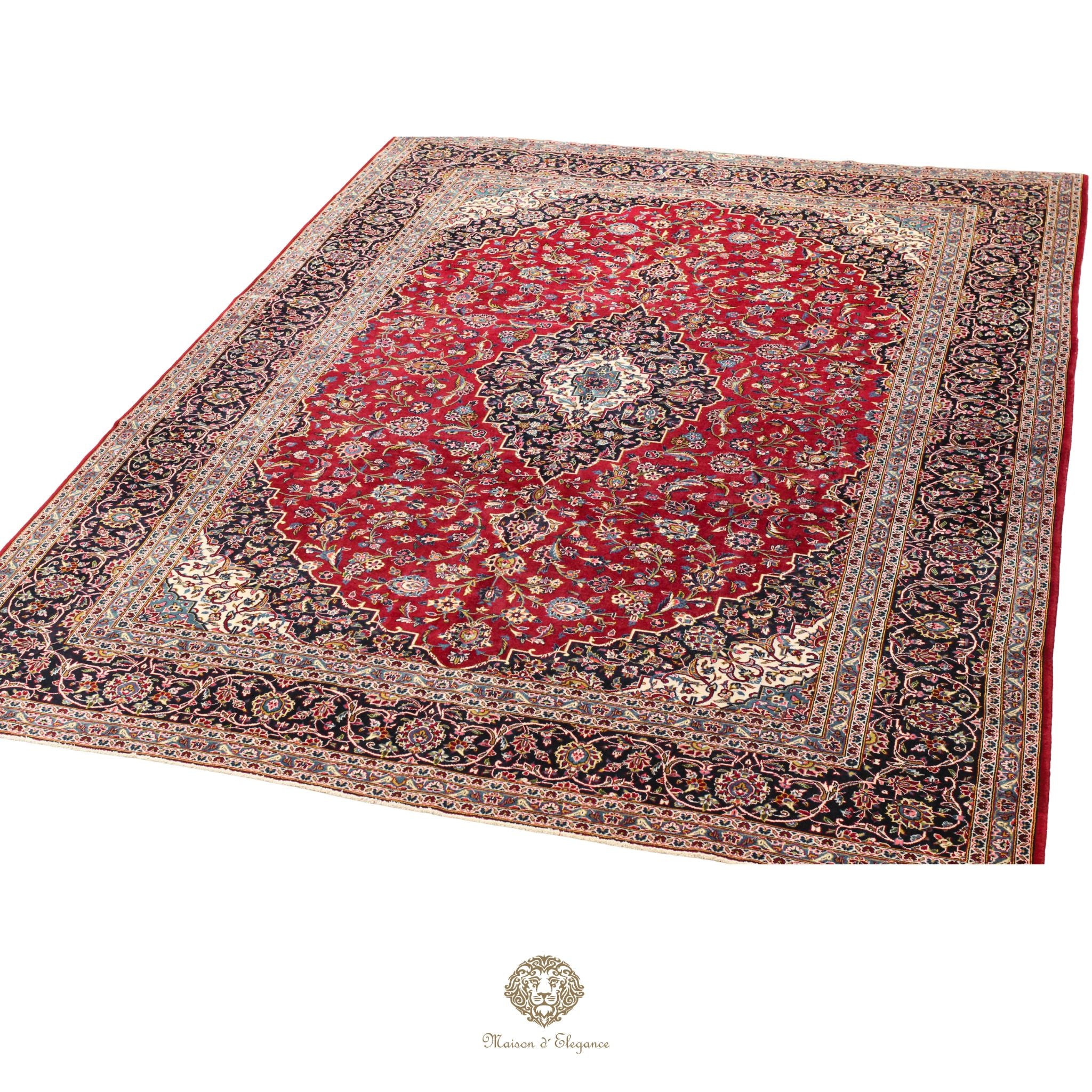 Impresionante alfombra clásica persa Kashan con diseño de medallón | Colores naturales vibrantes 300 x 395 cm