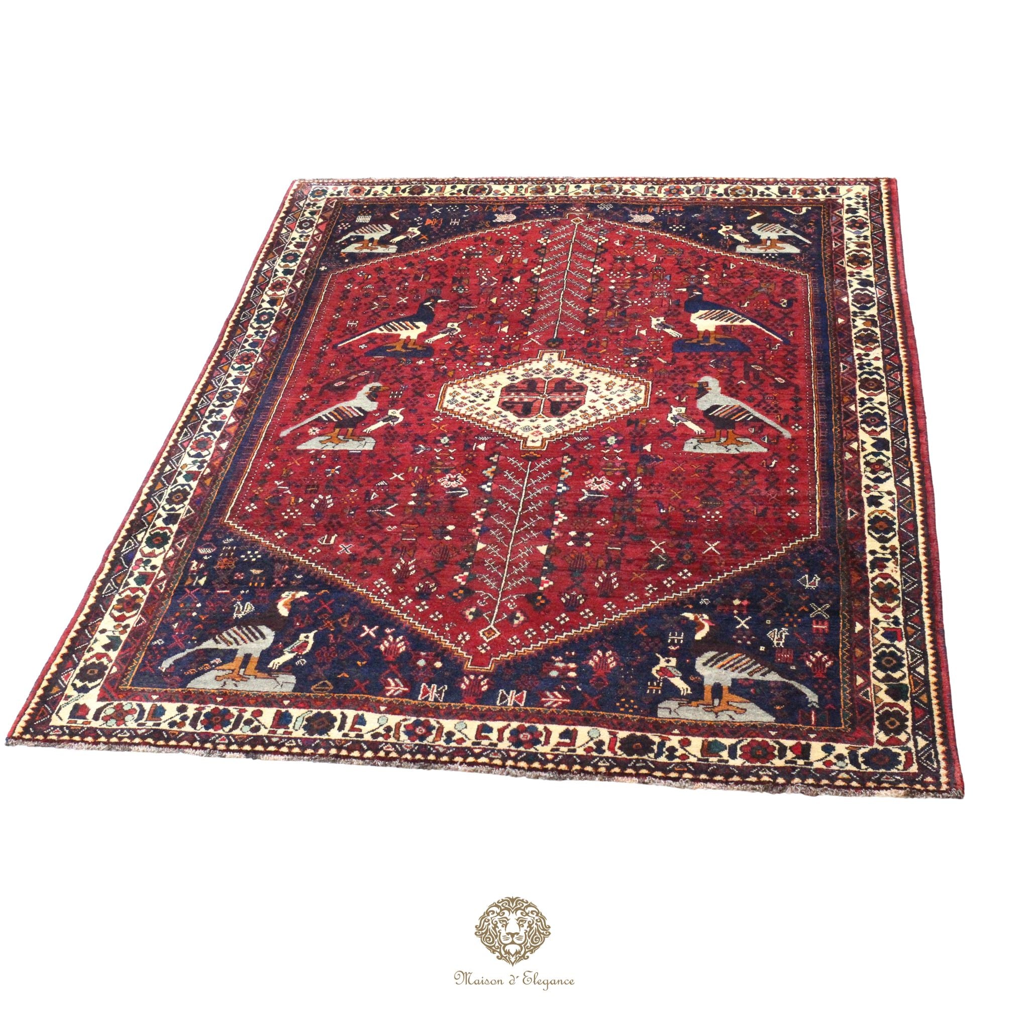 Decorative rug with intricate patterns on a white background