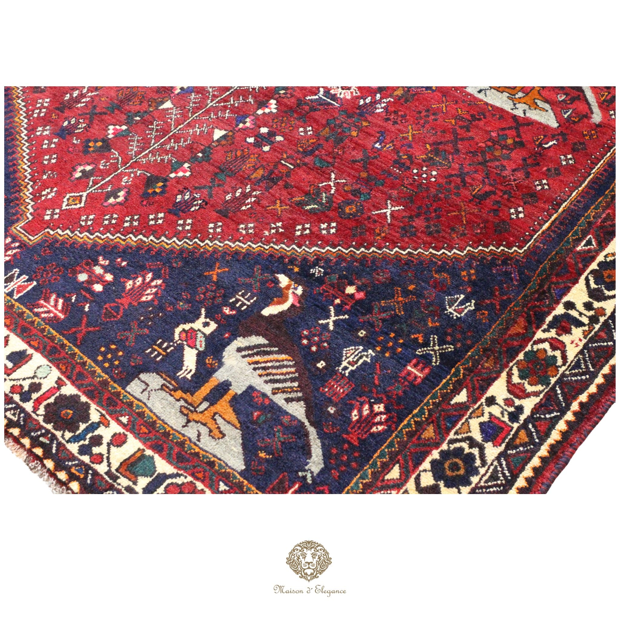 Alfombra persa Qashqai Shiraz | Diseño geométrico tribal teñido natural