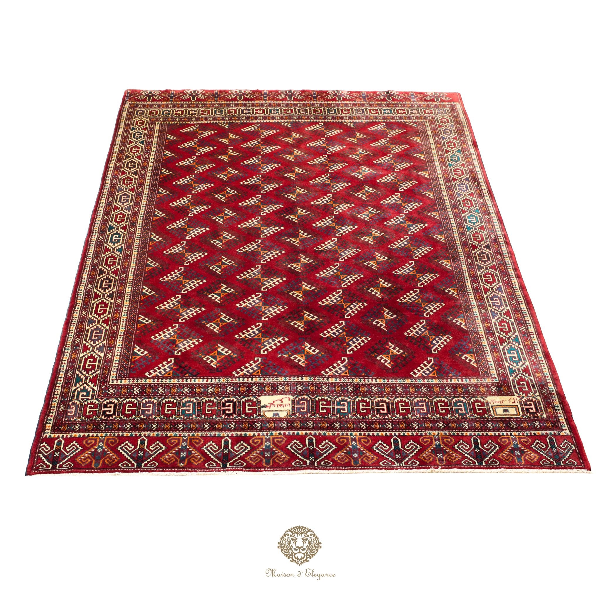 Alfombra persa tradicional de lana Belutch, color rojo | Diseño geométrico nómada, 212 x 332 cm