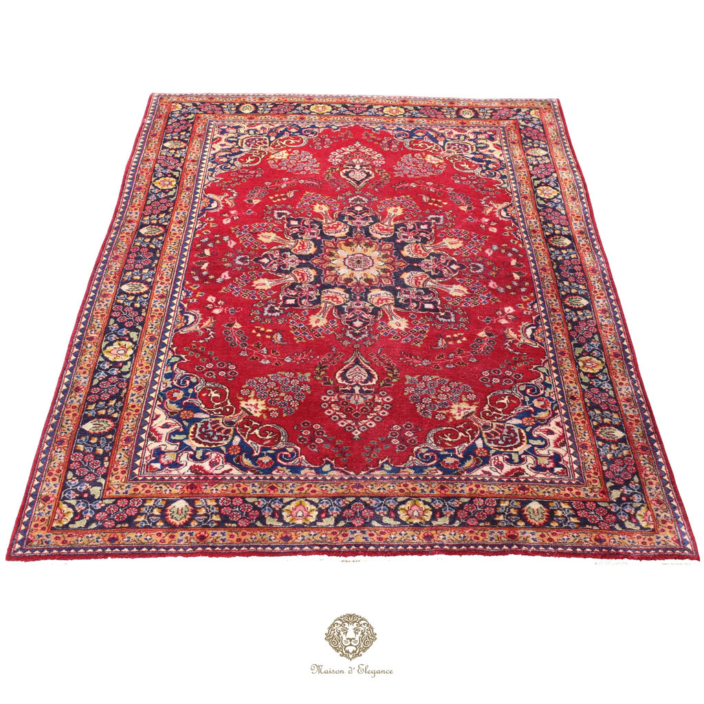 Alfombra Persa Mashhad Lana | Floral Medallón Design  Rojo 194x290 cm