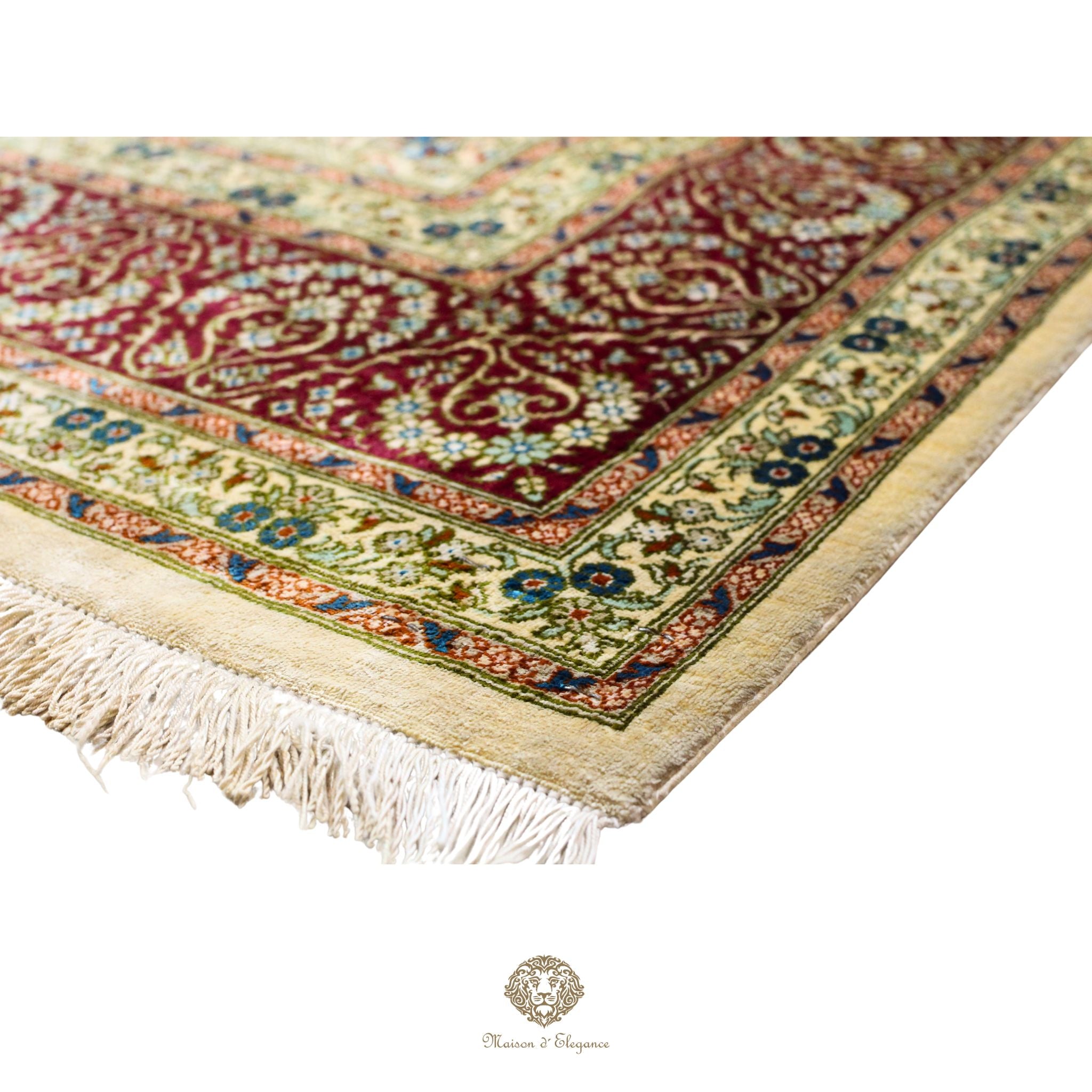 Alfombra persa exclusiva quom de seda pura | Obra maestra anudada a mano con tintes naturales, firmada, 133x196 cm, diseño medalion