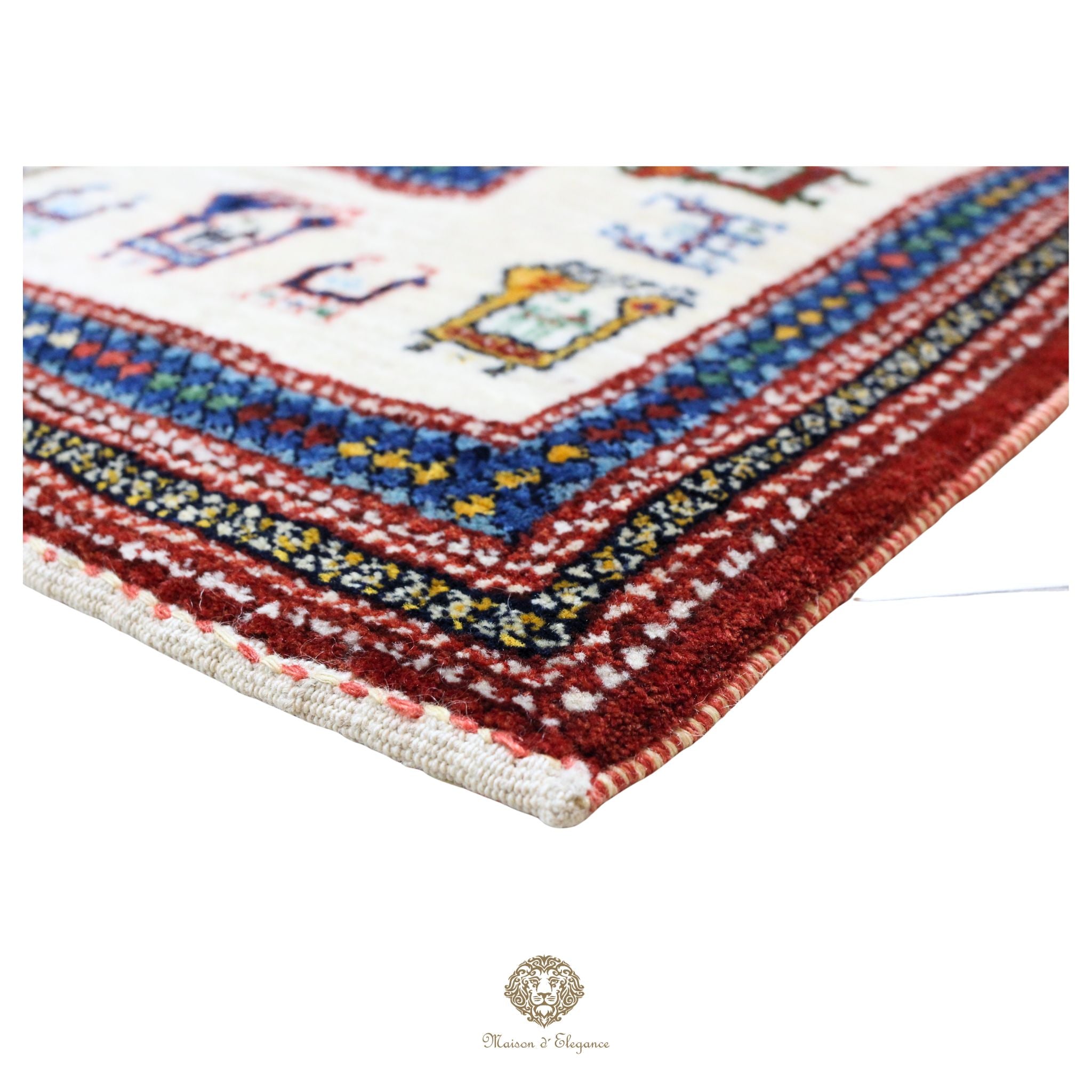 Alfombra Loribaft rojo persa Artesano nómada | Lana Artesanal diseño de animales 102x108 cm