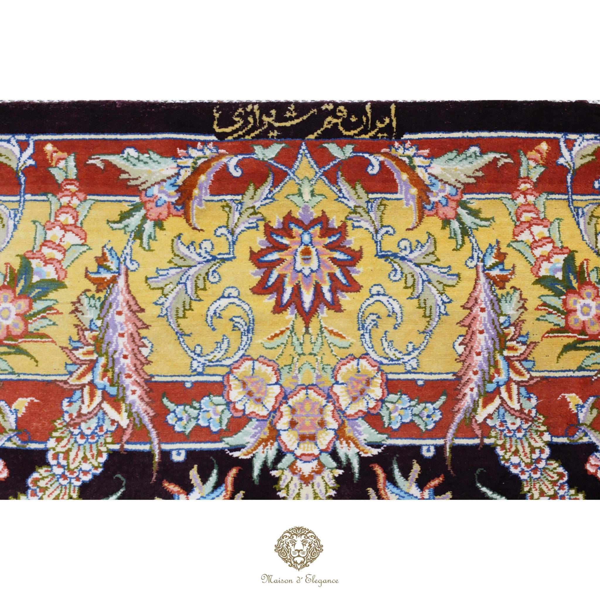 Alfombra persa exclusiva de seda pura, anudada a mano, teñida con tintes naturales, obra maestra con diseño de medallón, firmada, 95 x 152 cm.