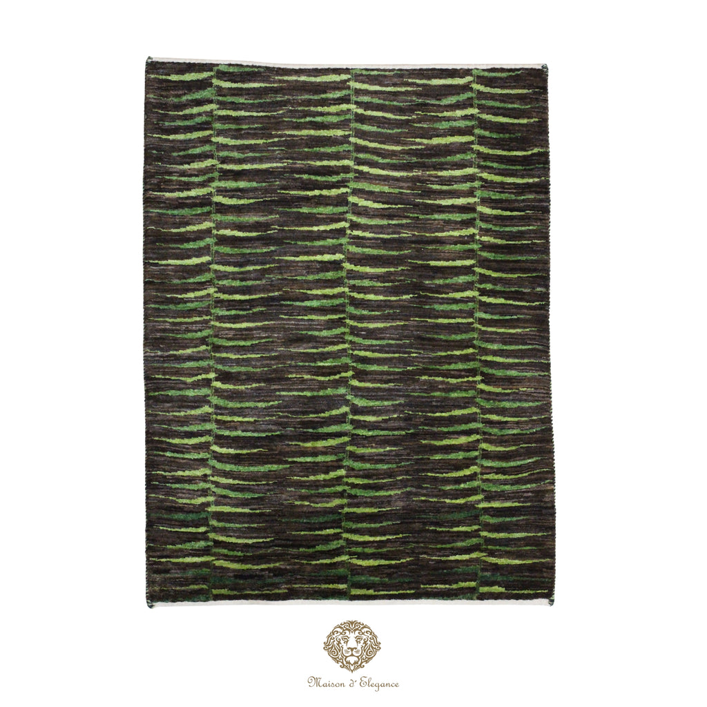 Green and black striped rug on a white background