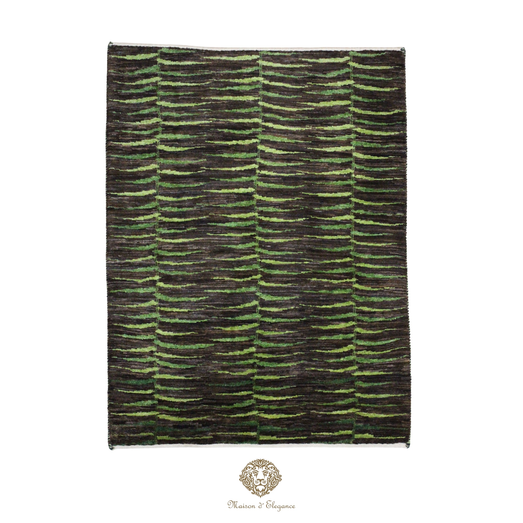 Green and black striped rug on a white background