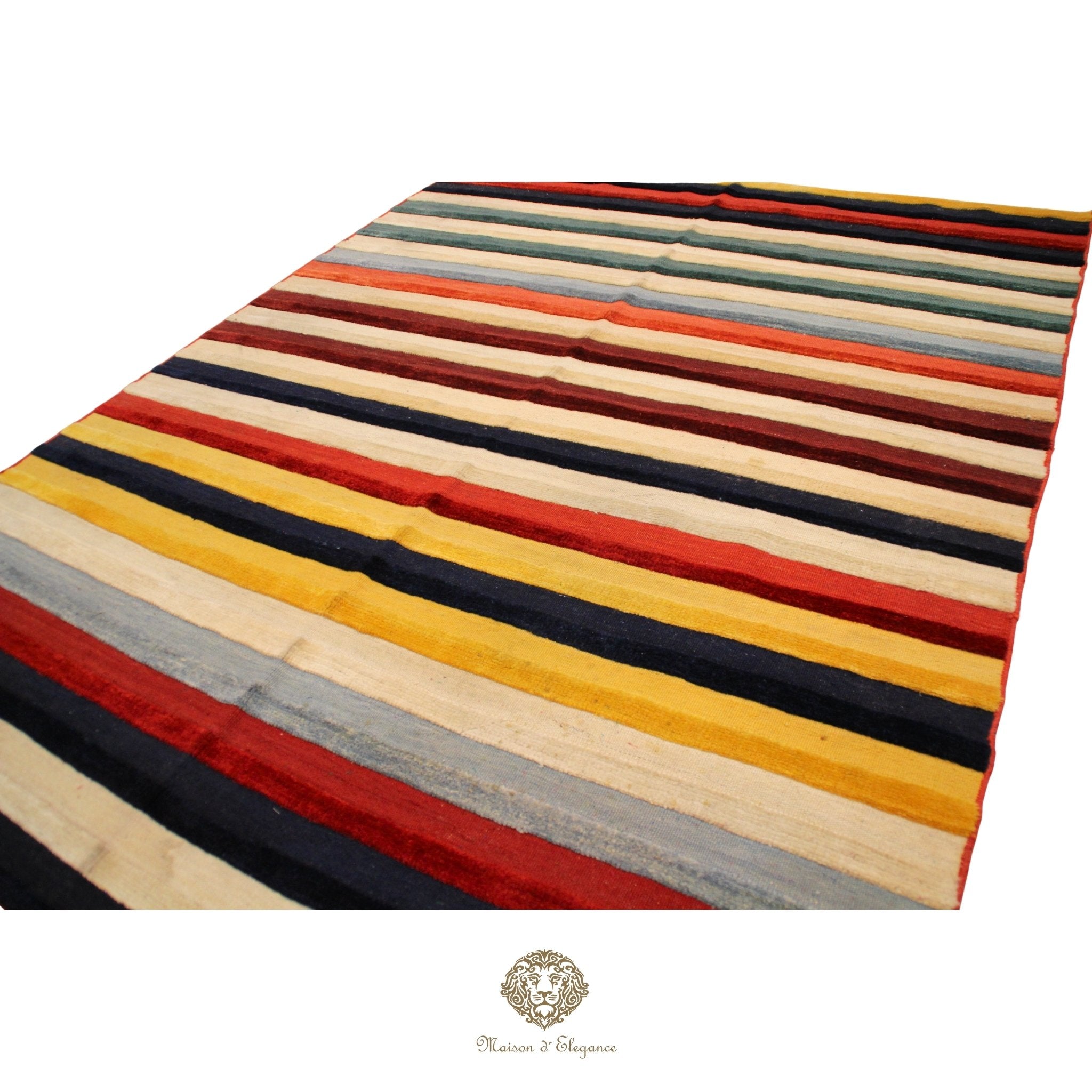 Striped rug with multicolor pattern on a white background