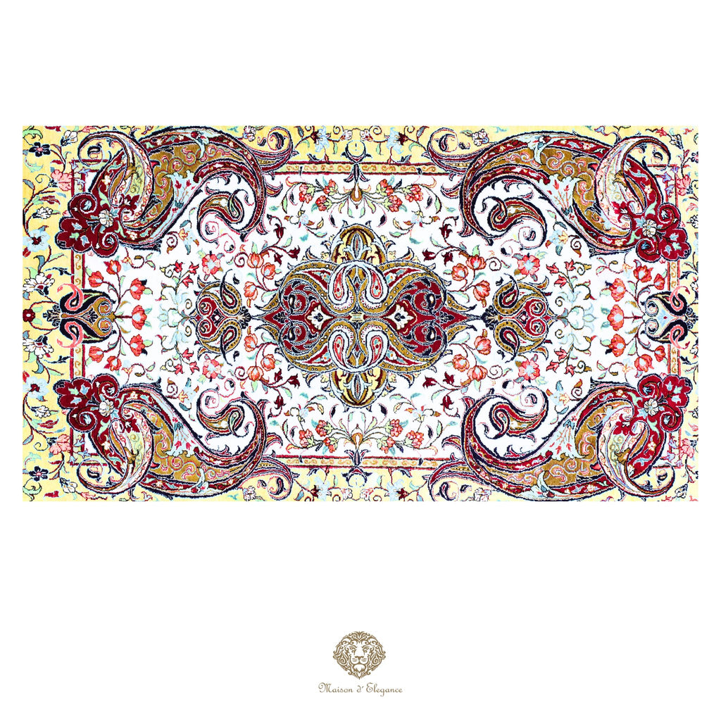 Alfombra persa exclusiva de seda pura, anudada a mano, teñida de forma natural, obra maestra de alta gama, firmada, 98 x 153 cm