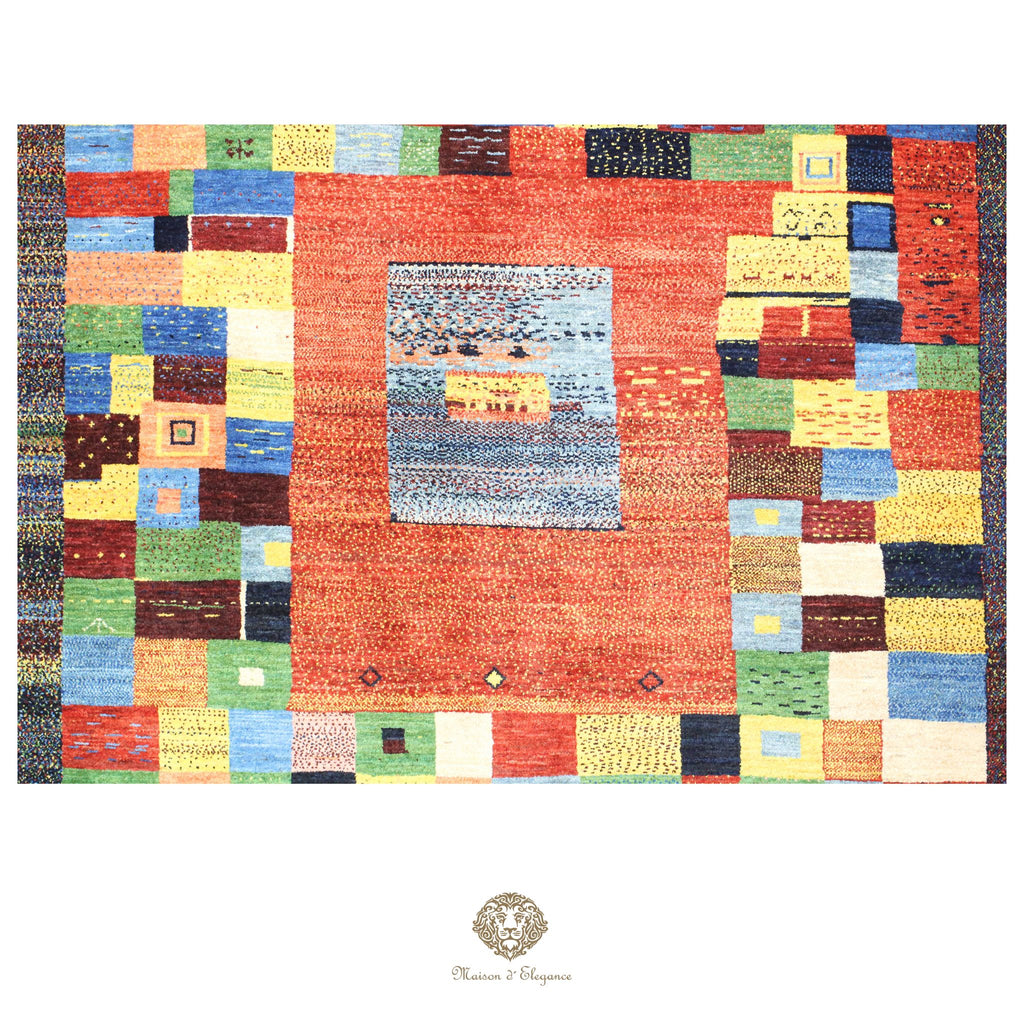 Alfombra persa Kashkuli colorida vistosa | Gabbeh de lana hecha a mano 196 x 201 cm