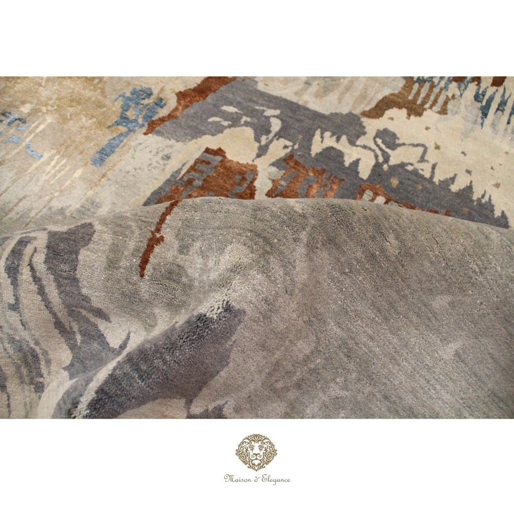 Textured rug with abstract pattern on a plain background