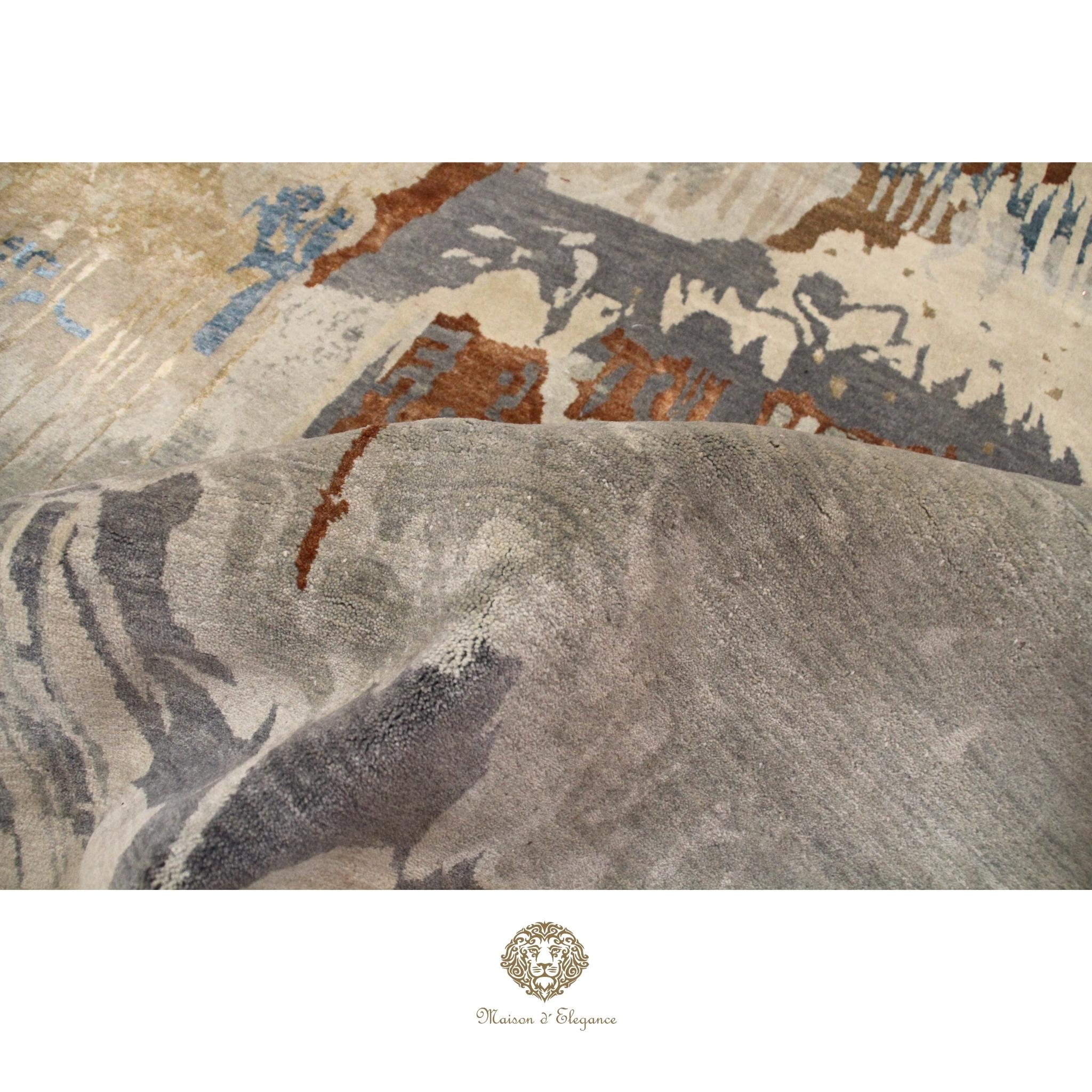 Textured rug with abstract pattern on a plain background