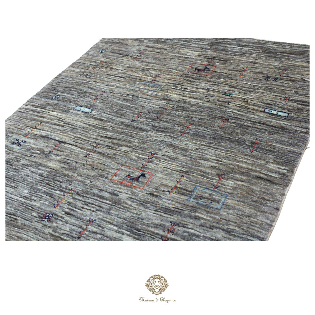 Alfombra persa Kashkuli gris tribal naturale color | Gabbeh de lana hecha a mano 85 x 117 cm